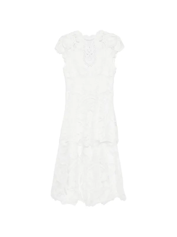 SIMKHAI Laura Guipure Lace Cap Sleeve Midi Dress - White - 8