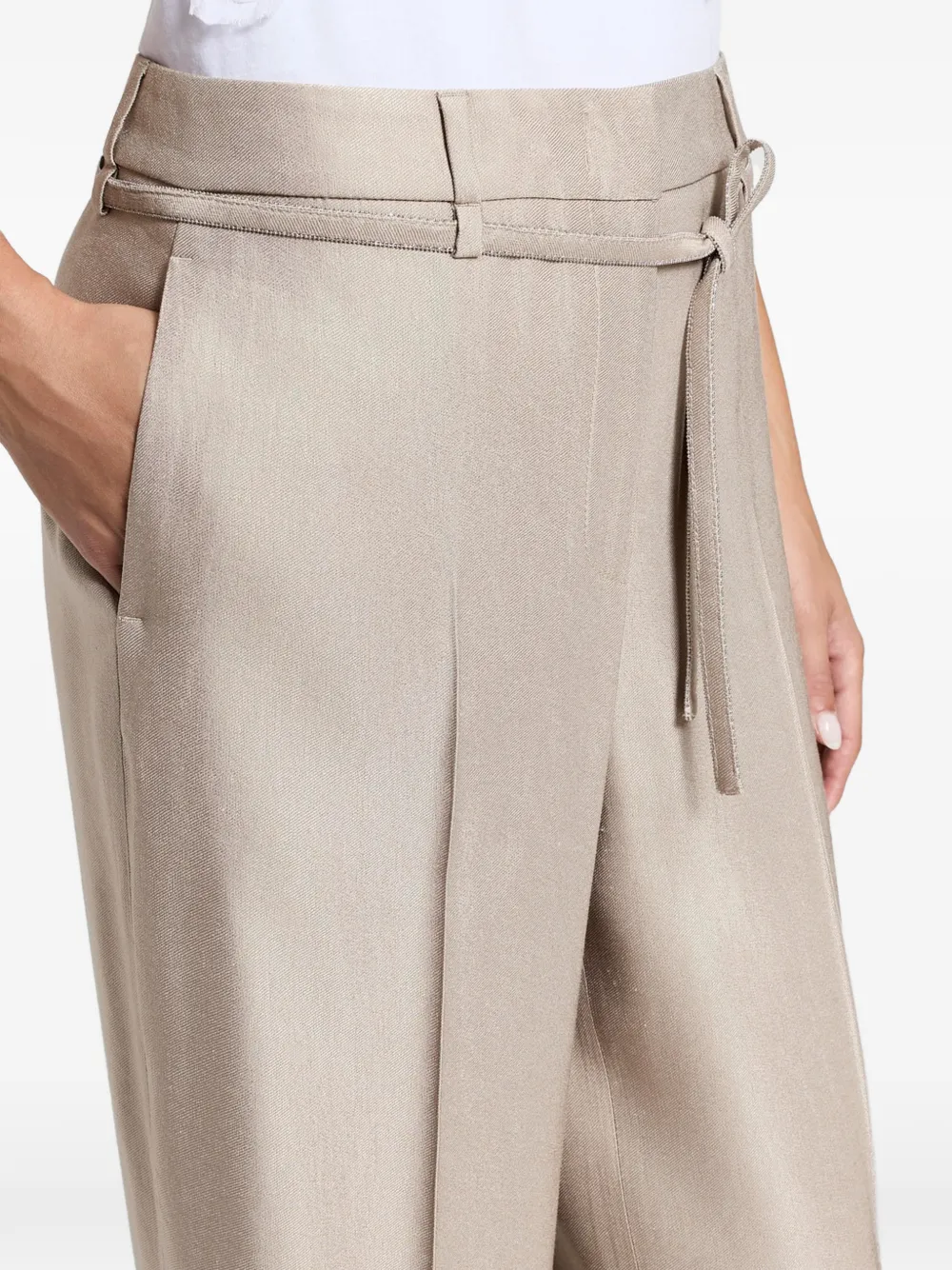 Peserico Palazzo broek met gestrikte ceintuur Beige