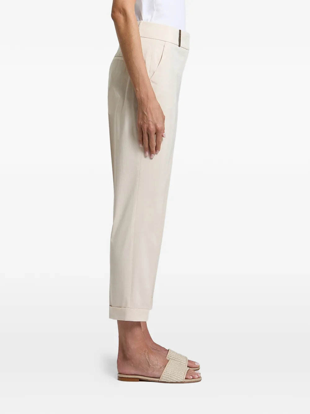 Peserico Cropped Turn-up Trousers In White