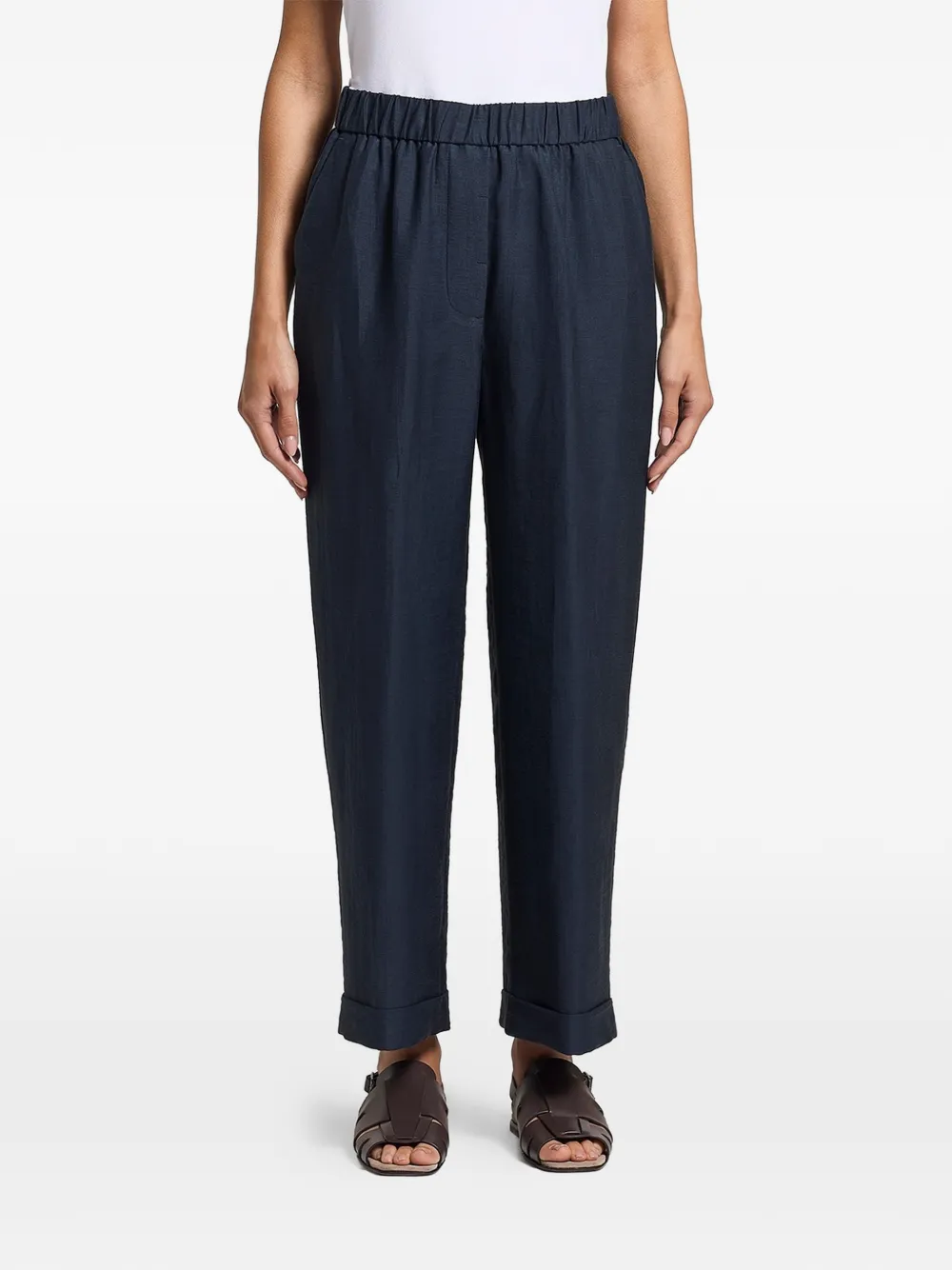 Peserico Broek met elastische taille en omgeslagen pijpen Blauw