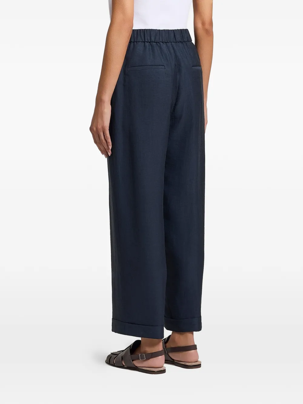 Peserico Broek met elastische taille en omgeslagen pijpen Blauw