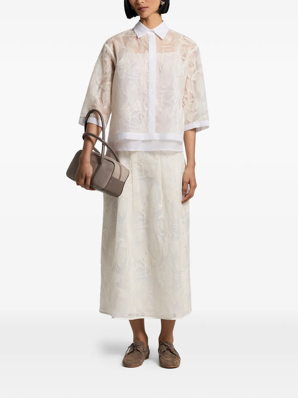  Peserico Floral Print Skirt - Neutrals 