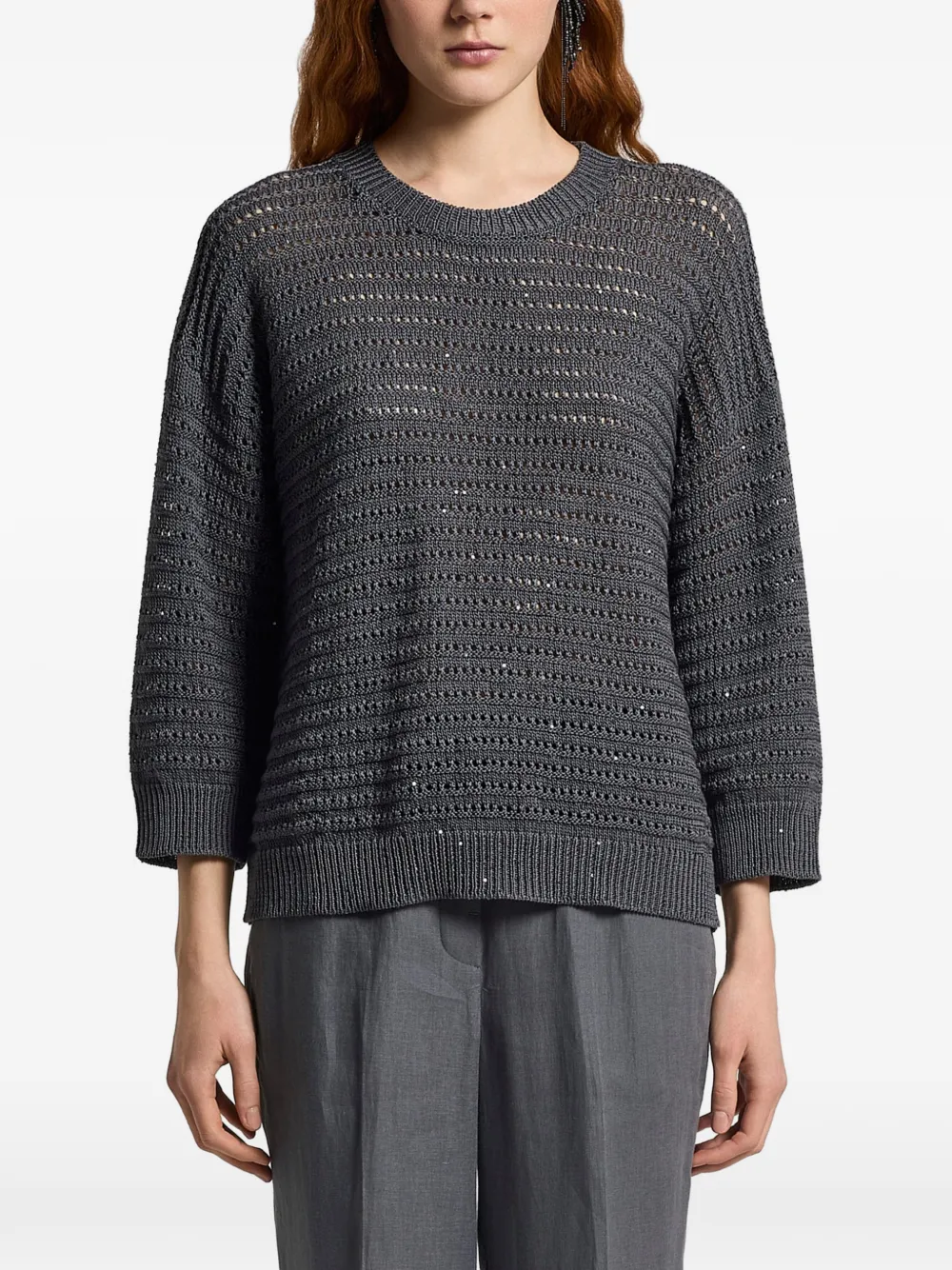 Peserico open knit crew neck jumper - Grigio