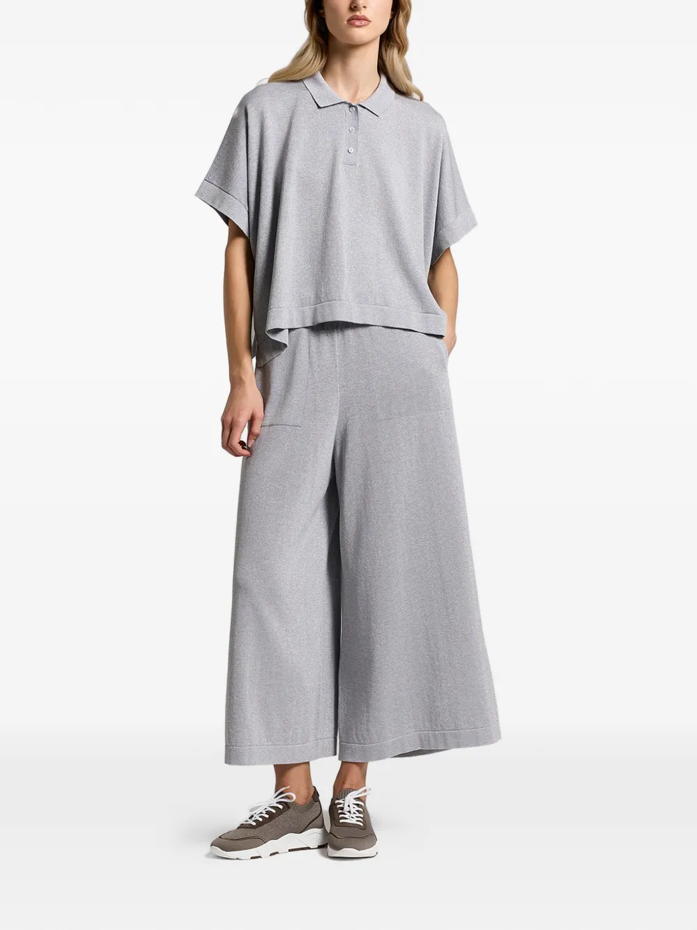  Peserico Buttoned Short-sleeve Polo Top - Grey 