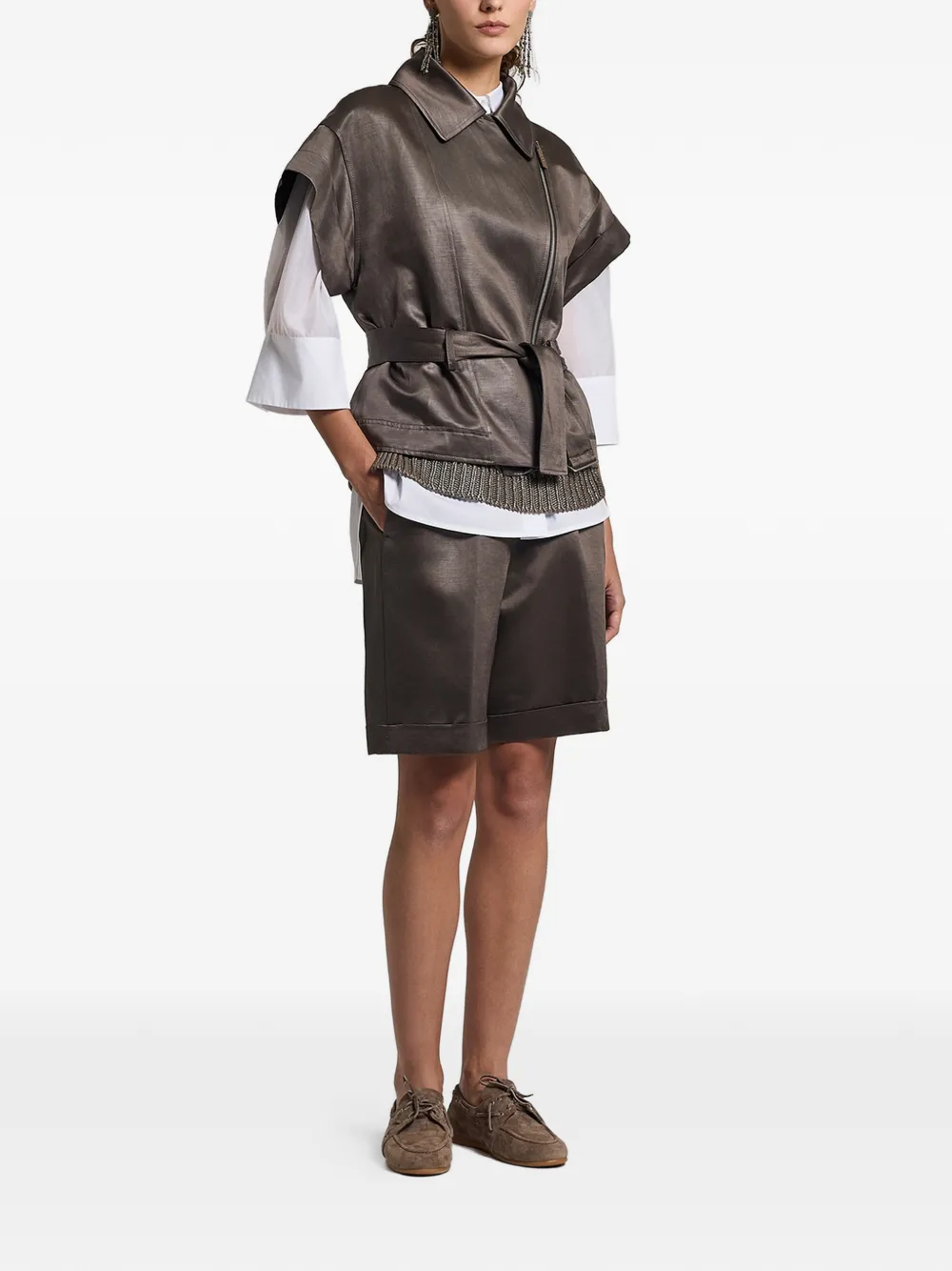 Peserico Geplooide shorts met omslag Bruin
