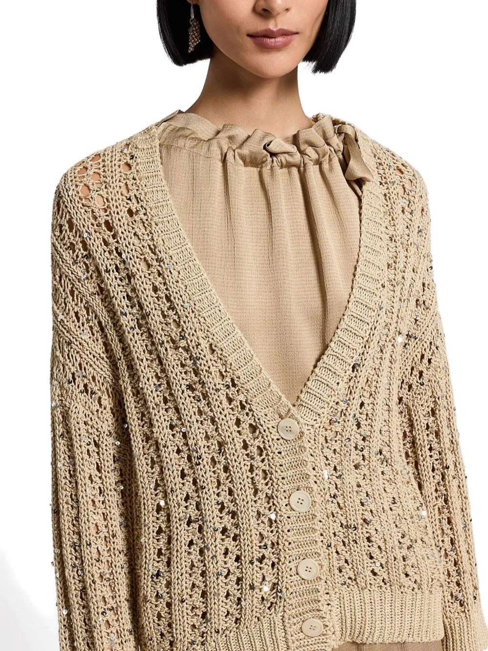 Peserico Katoenen vest met pailletten Beige