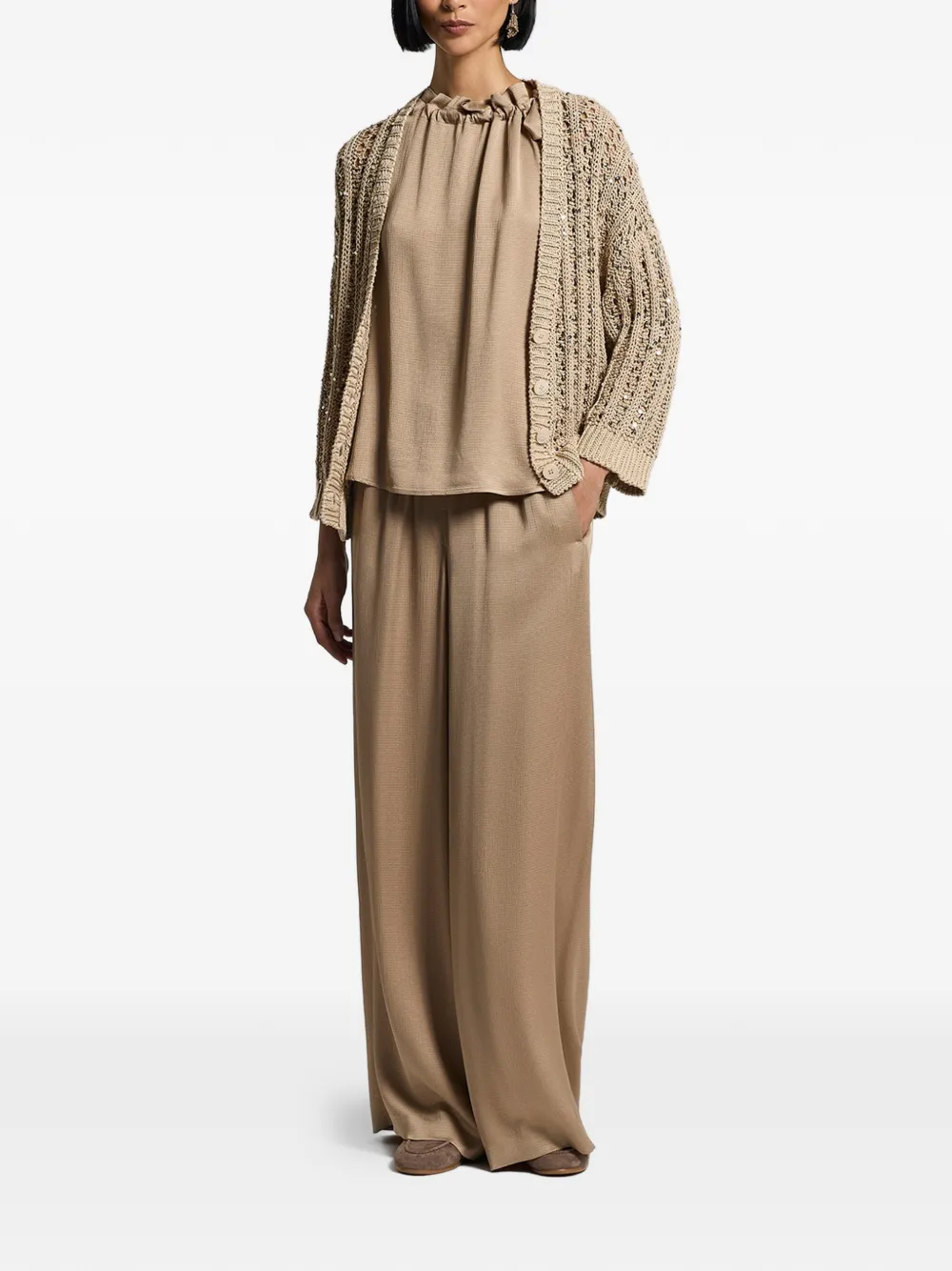Peserico Katoenen vest met pailletten Beige