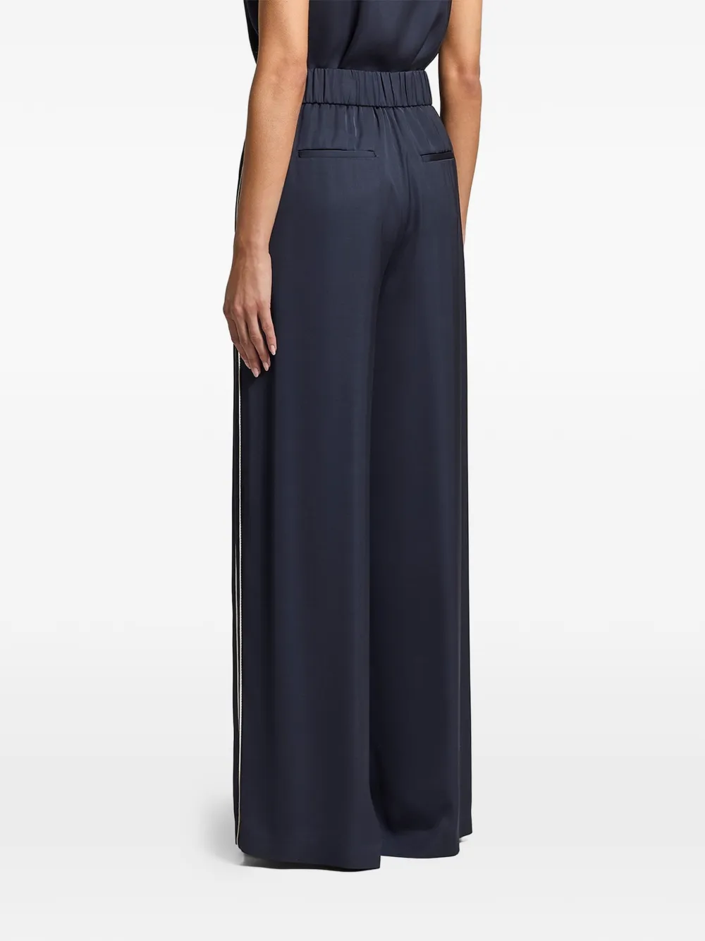  Peserico Stripe-detail Satin Trousers - Blue 