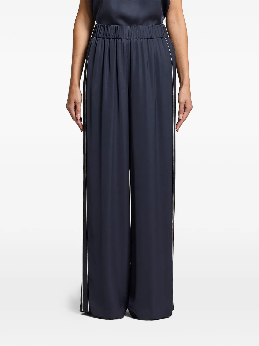  Peserico Stripe-detail Satin Trousers - Blue 
