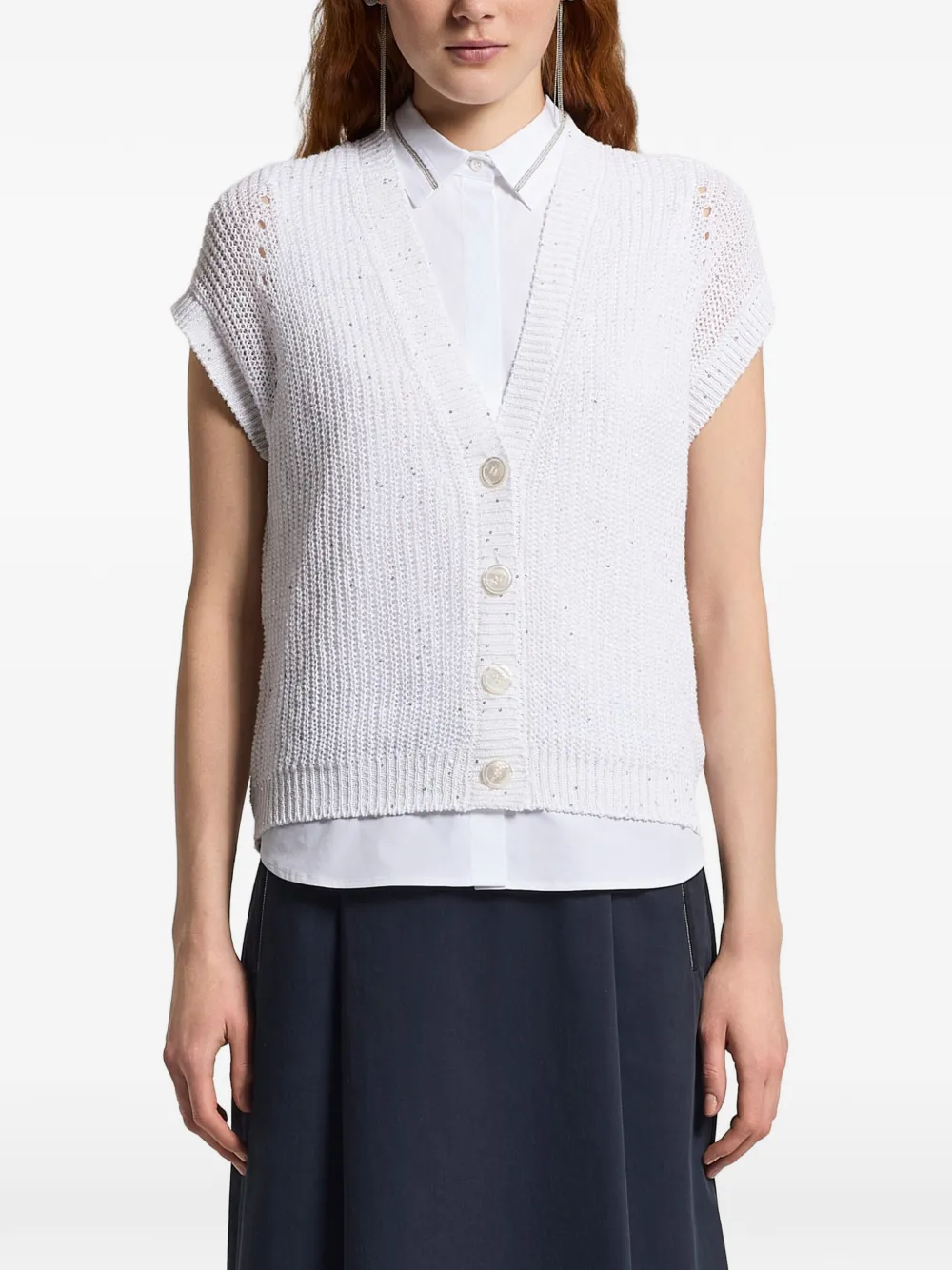 Peserico button embellished knitted top - Bianco