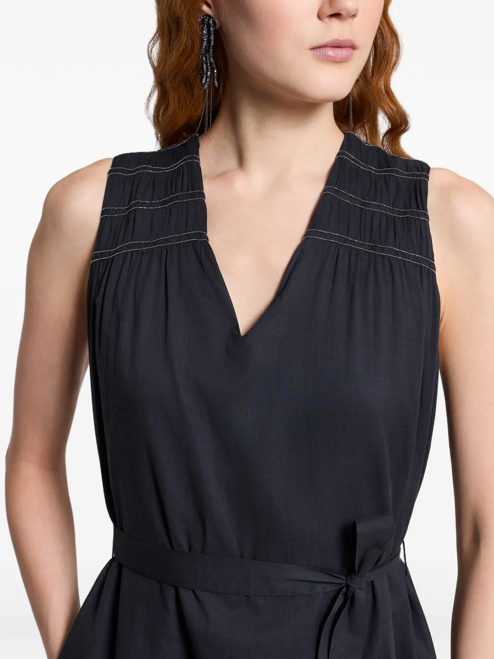 Peserico Midi-jurk met ceintuur en V-hals Blauw