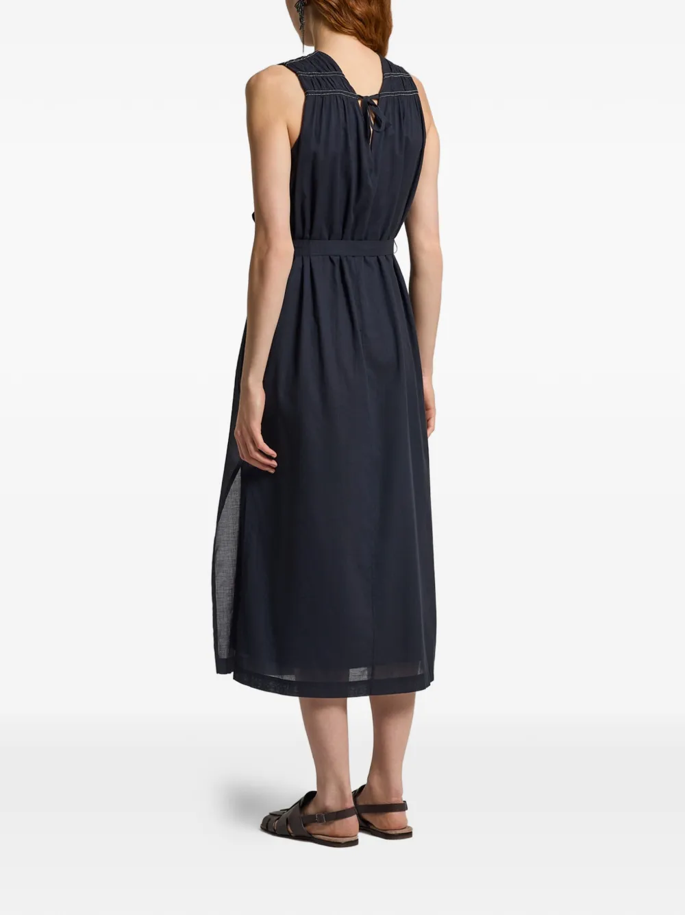 Peserico Midi-jurk met ceintuur en V-hals Blauw