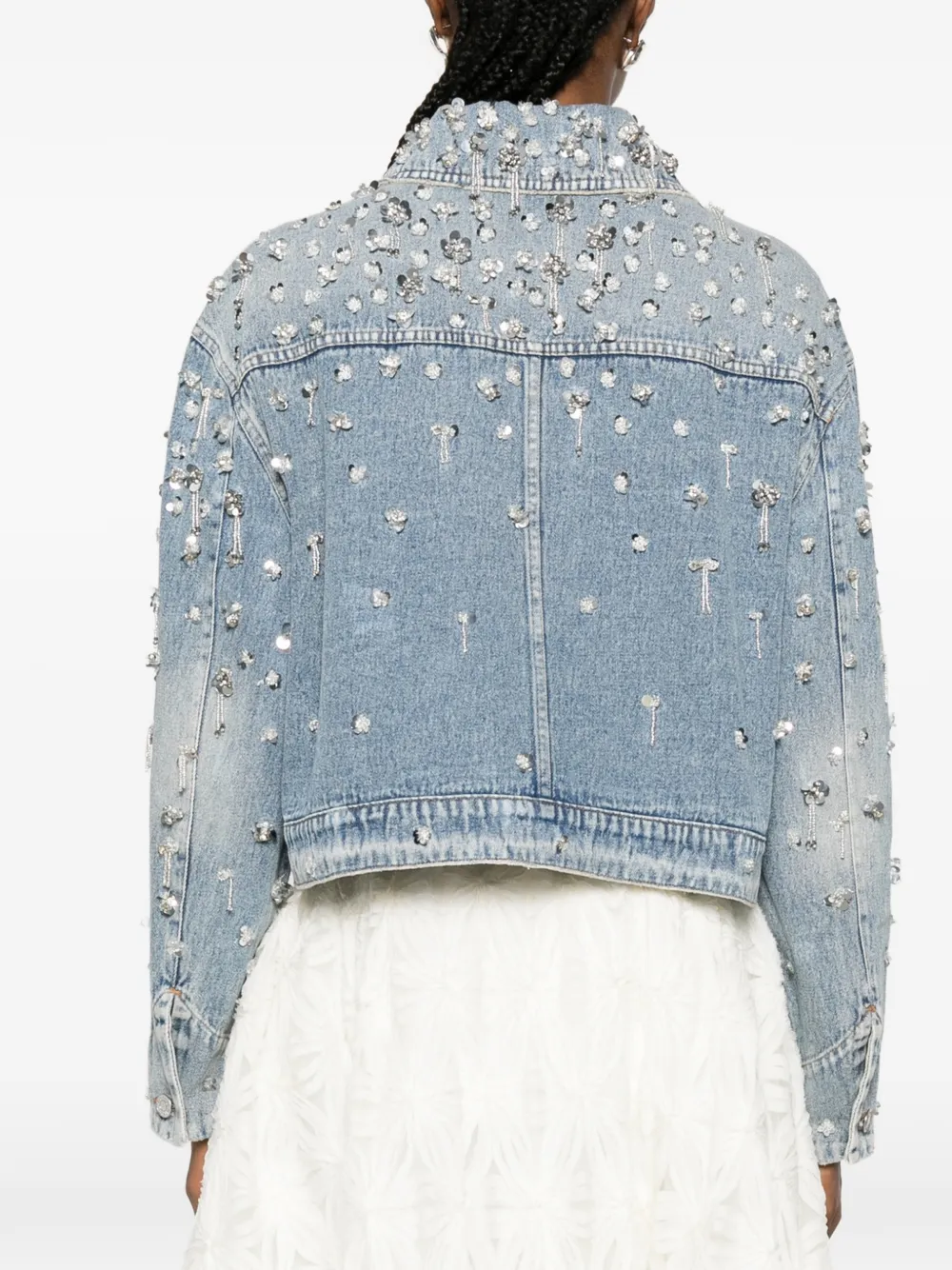 SIMKHAI Hollywood Embellished Chest-pocket Jacket in Blue, view 4