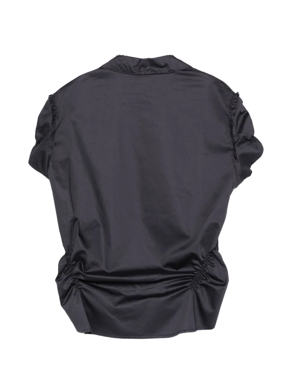  Low Classic Wrinkle Drapped Buttoned Blouse - Blue 