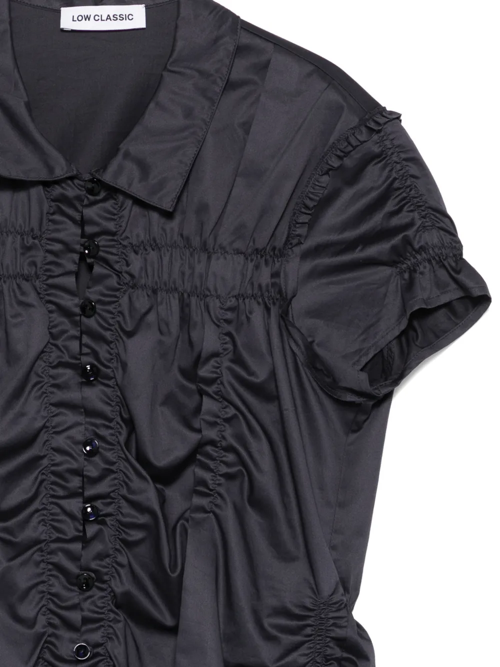  Low Classic Wrinkle Drapped Buttoned Blouse - Blue 