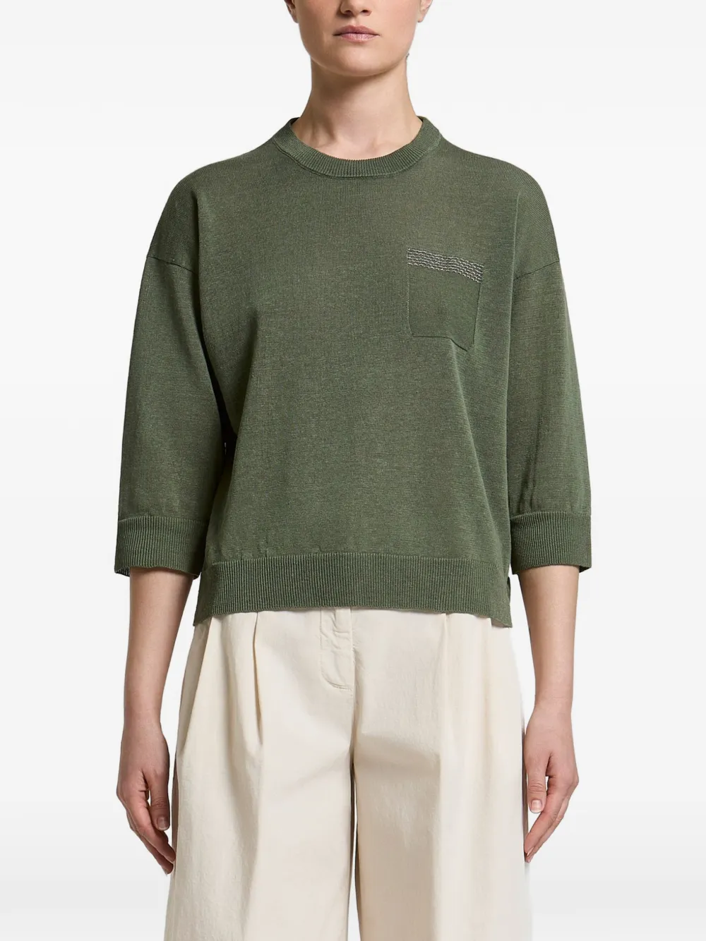 Peserico bead-embellished pocket sweater - Verde