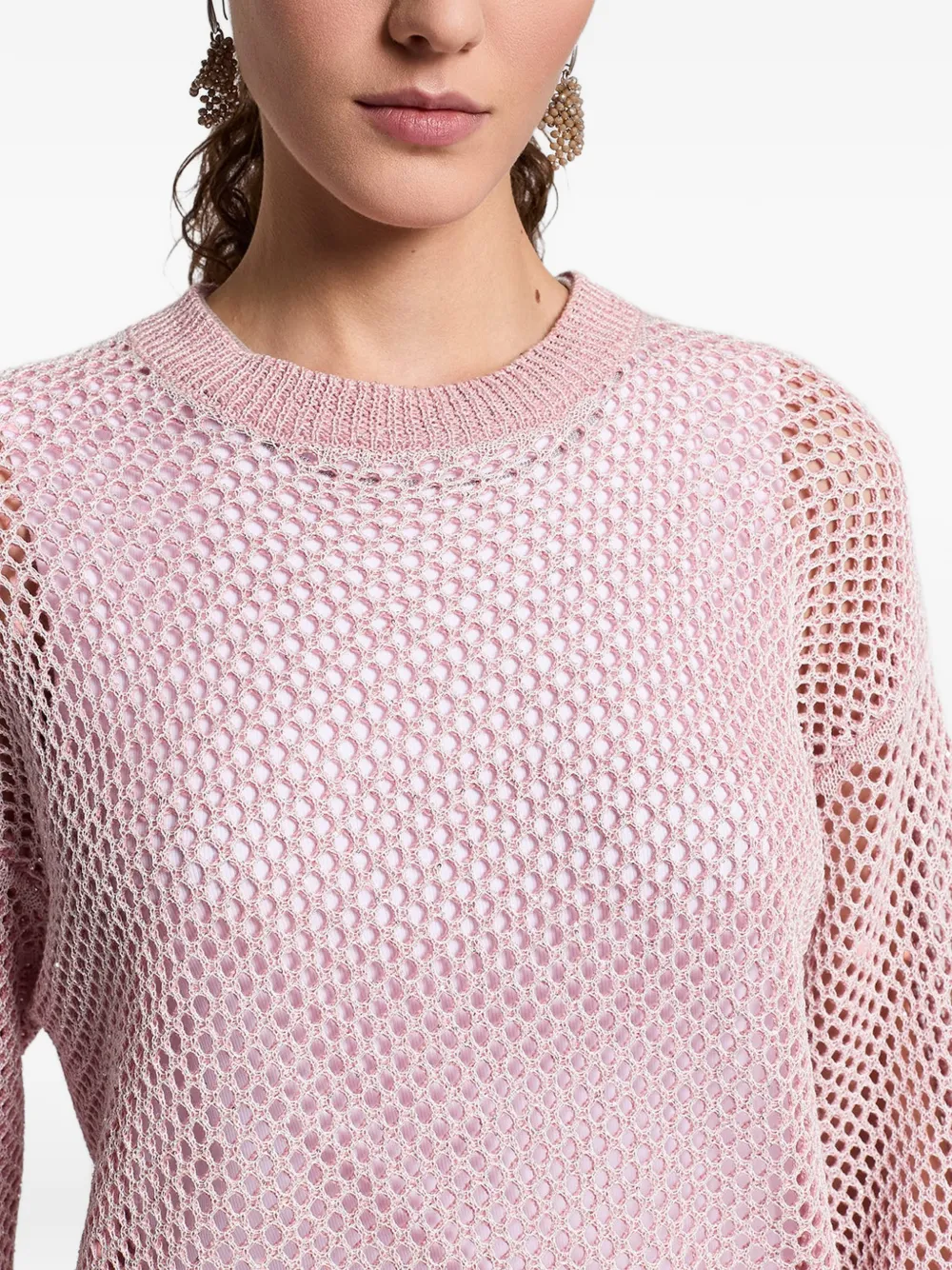 Peserico Opengebreide trui met pailletten en ronde hals Roze