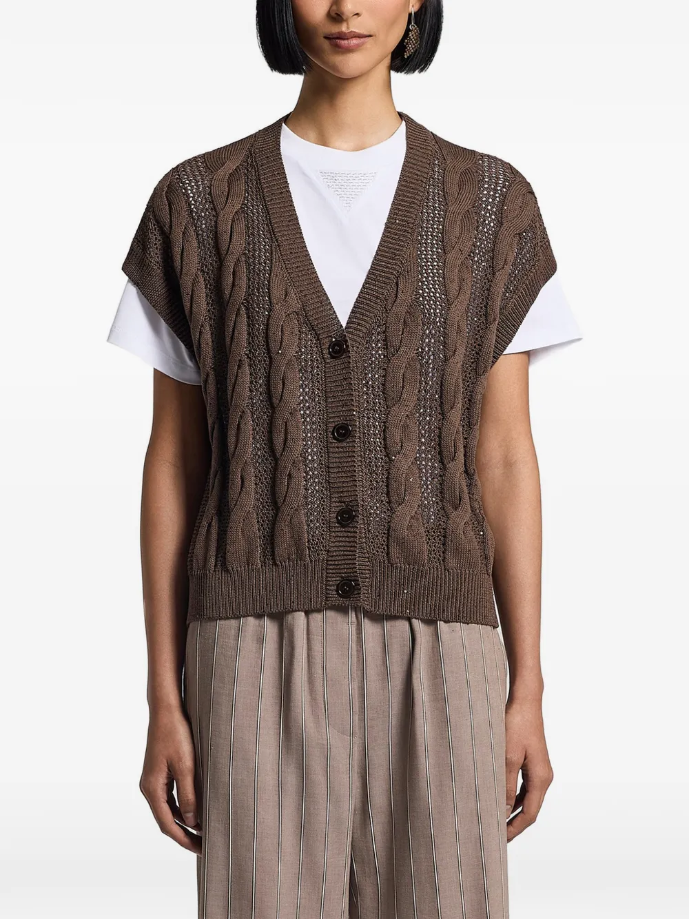 Peserico sequinned cordonet cardigan - Braun