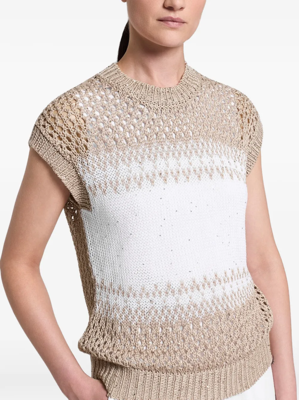 Peserico Opengebreide trui verfraaid met pailletten Beige