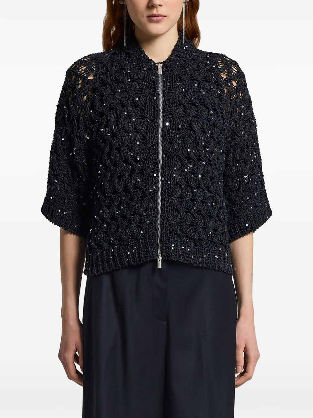 Peserico sequin zip-up cardigan - Blu