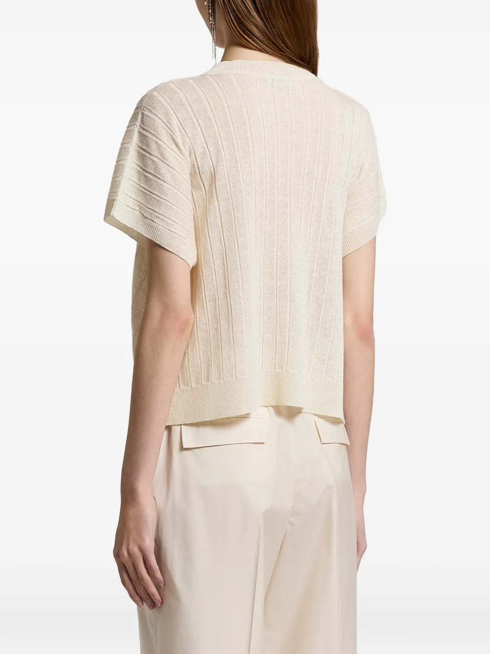Peserico Ribgebreide trui met korte mouwen Beige