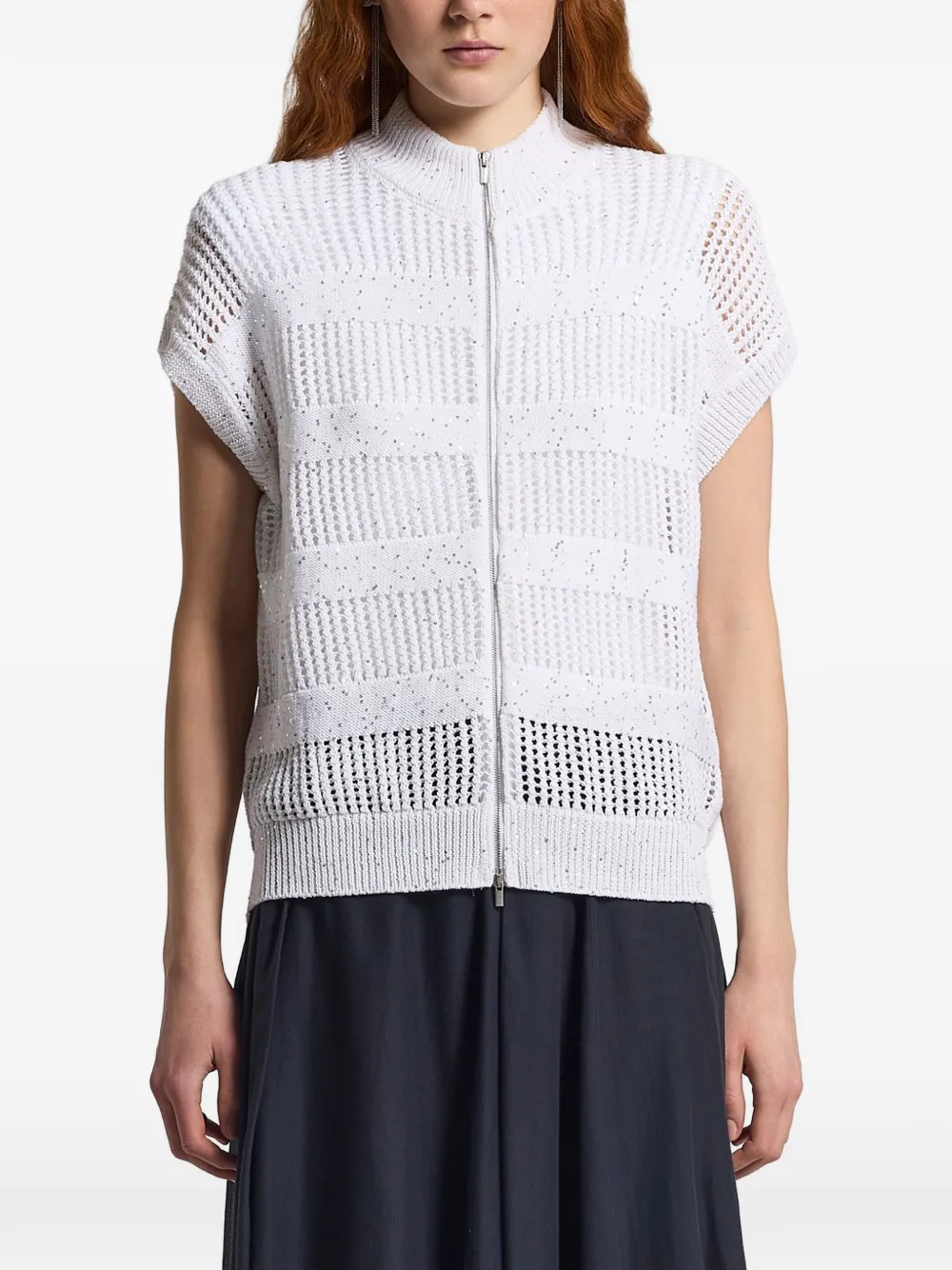 Peserico zip fastening open knit knitwear - Bianco