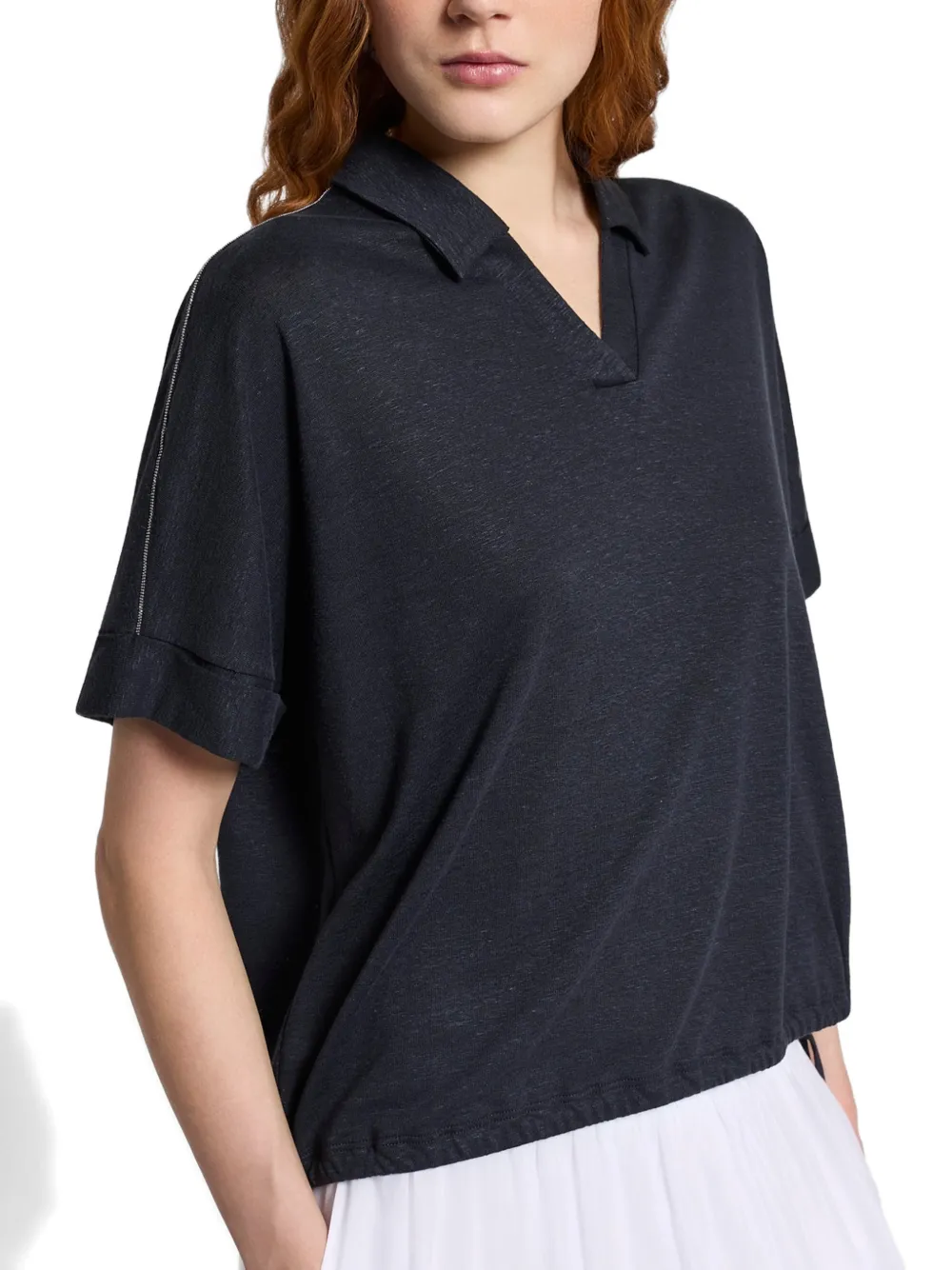 Peserico Top met trekkoord en V-hals Blauw