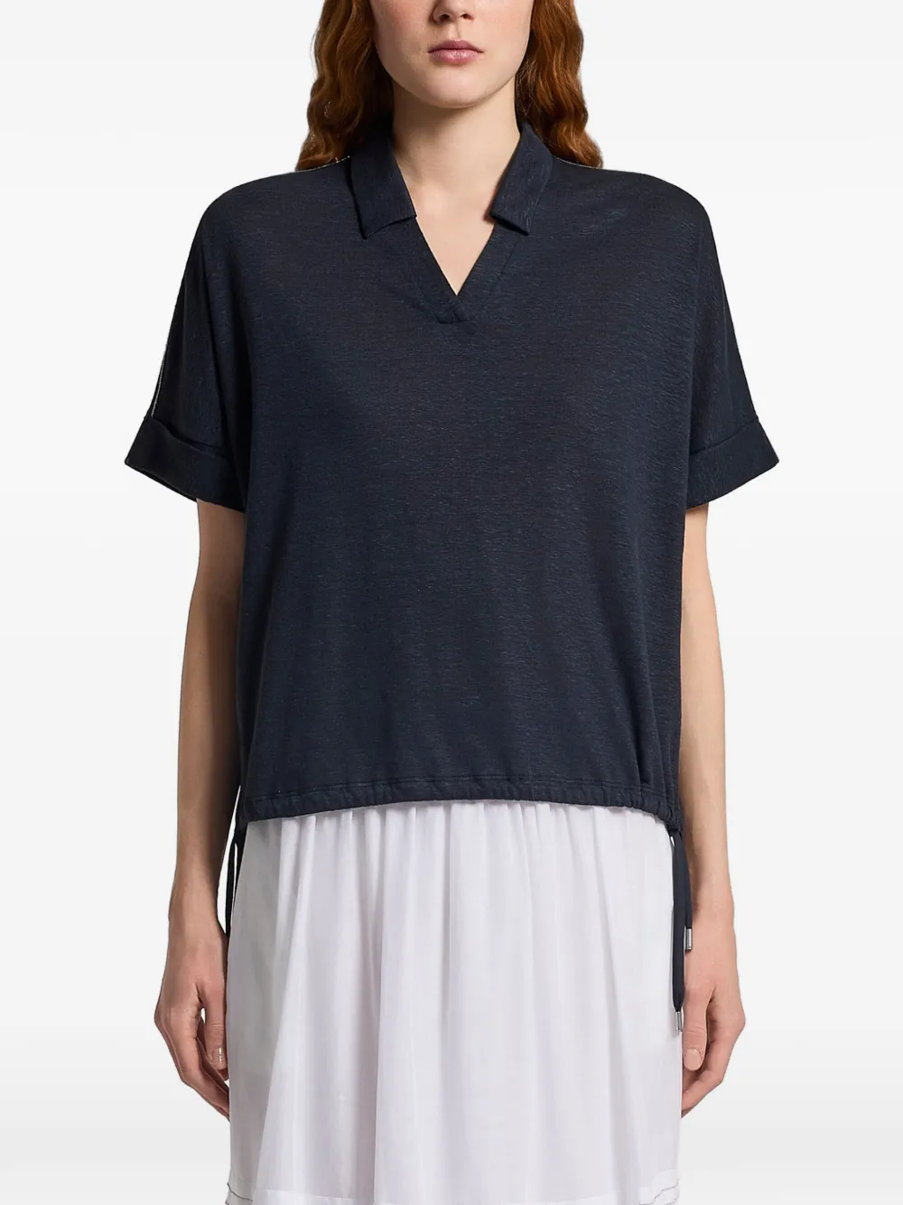 Peserico V-neck drawstring top - Blau