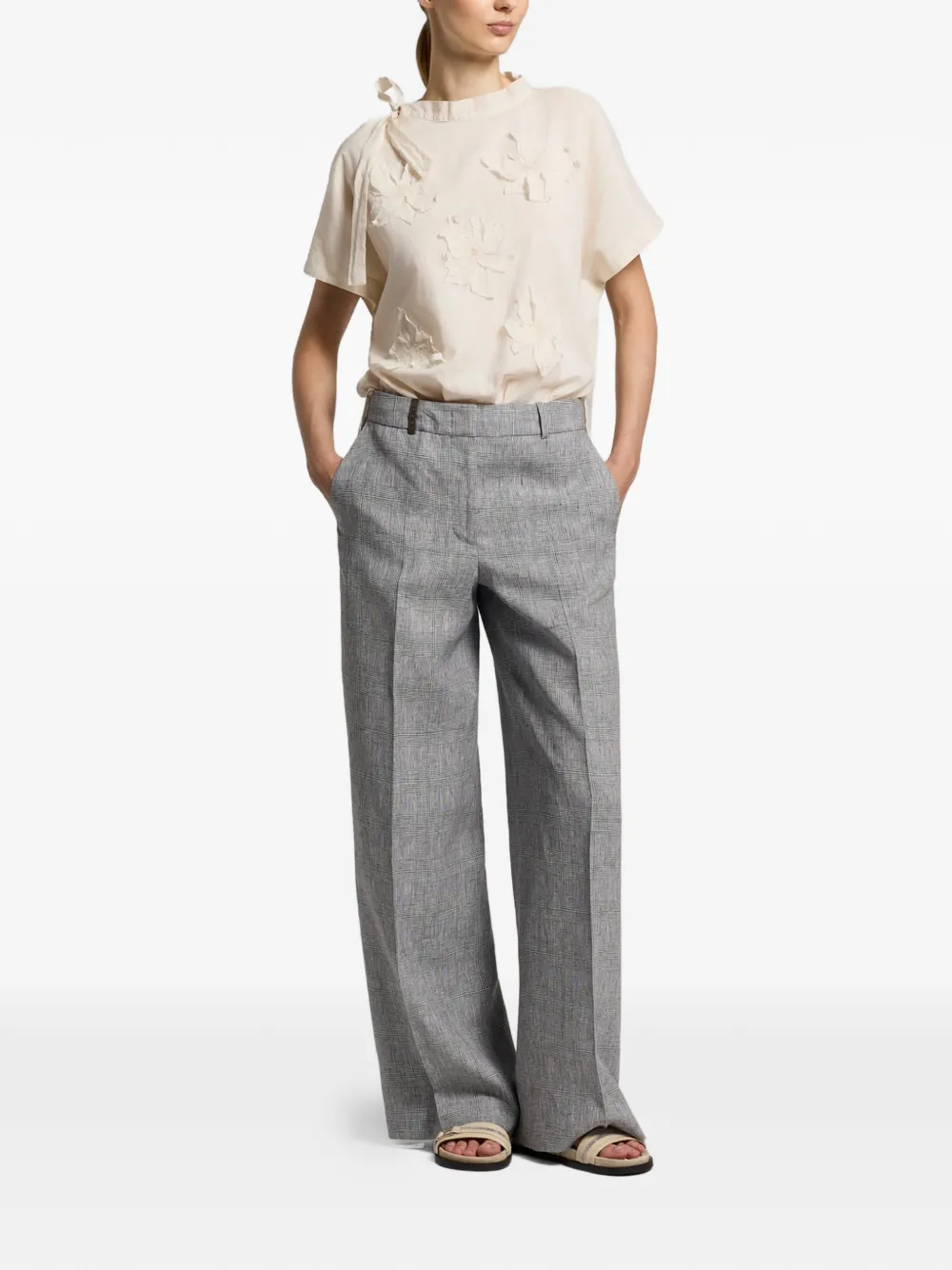  Peserico Floral Tie Neck Top - Neutrals 