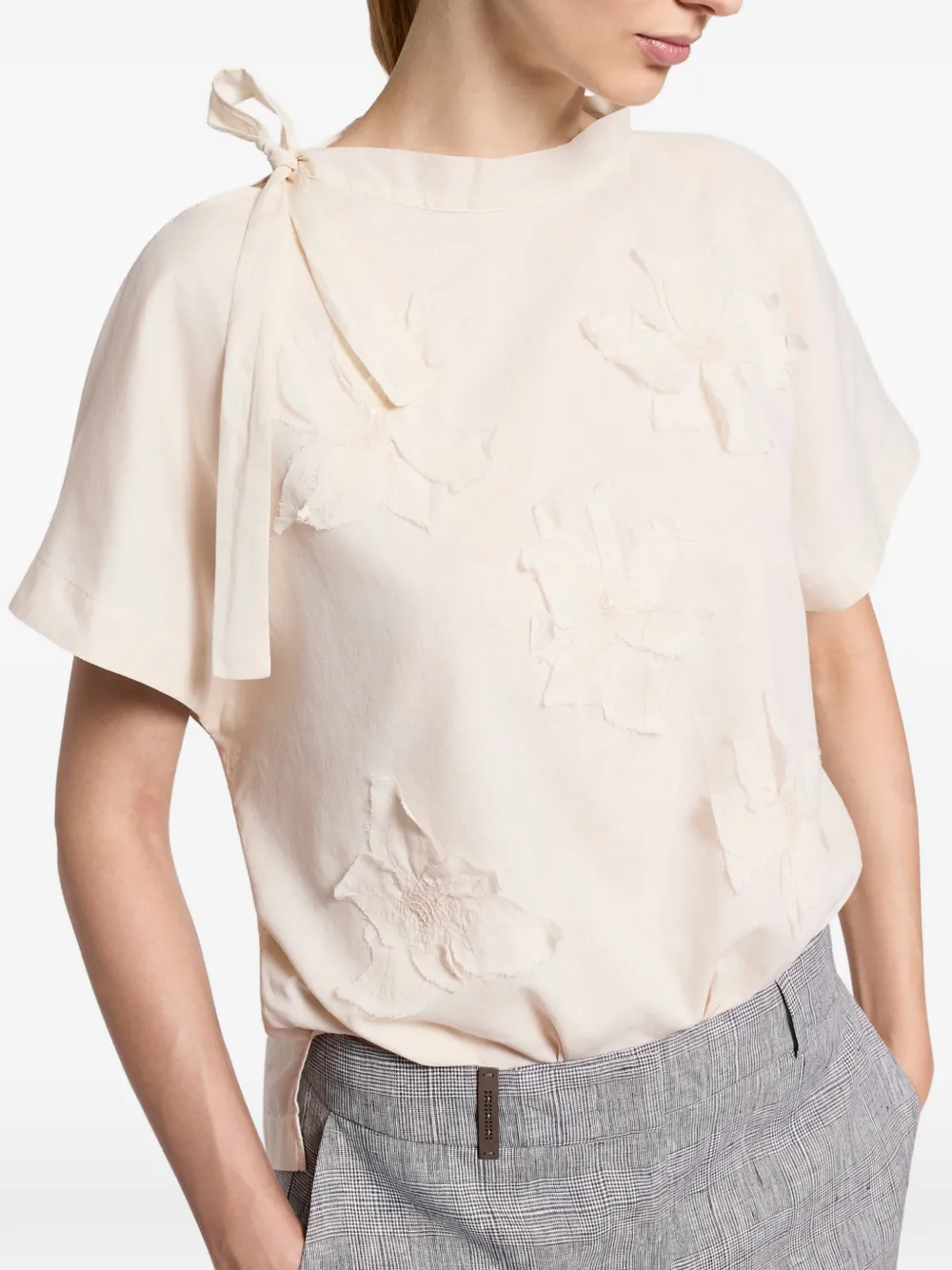  Peserico Floral Tie Neck Top - Neutrals 