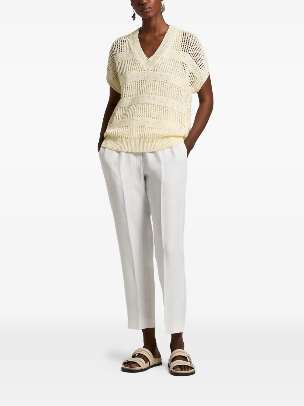  Peserico V-neck Open Knit Top - Yellow 