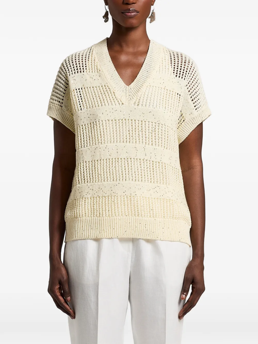 Peserico V-neck open knit top - Giallo