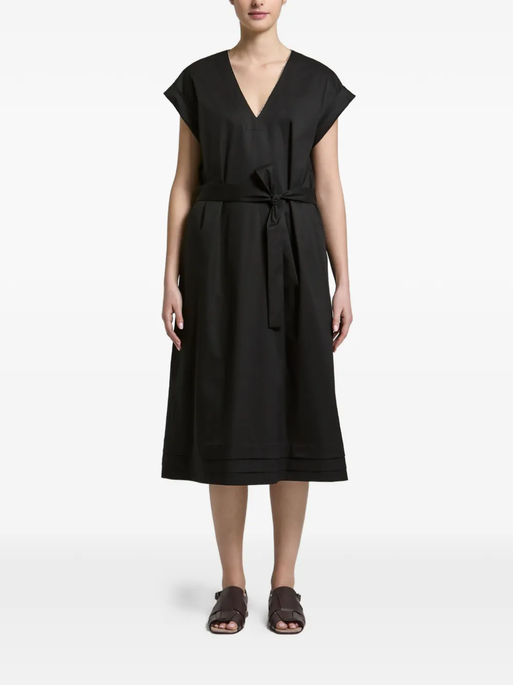 Peserico tied-waist V-neck midi dress - Nero