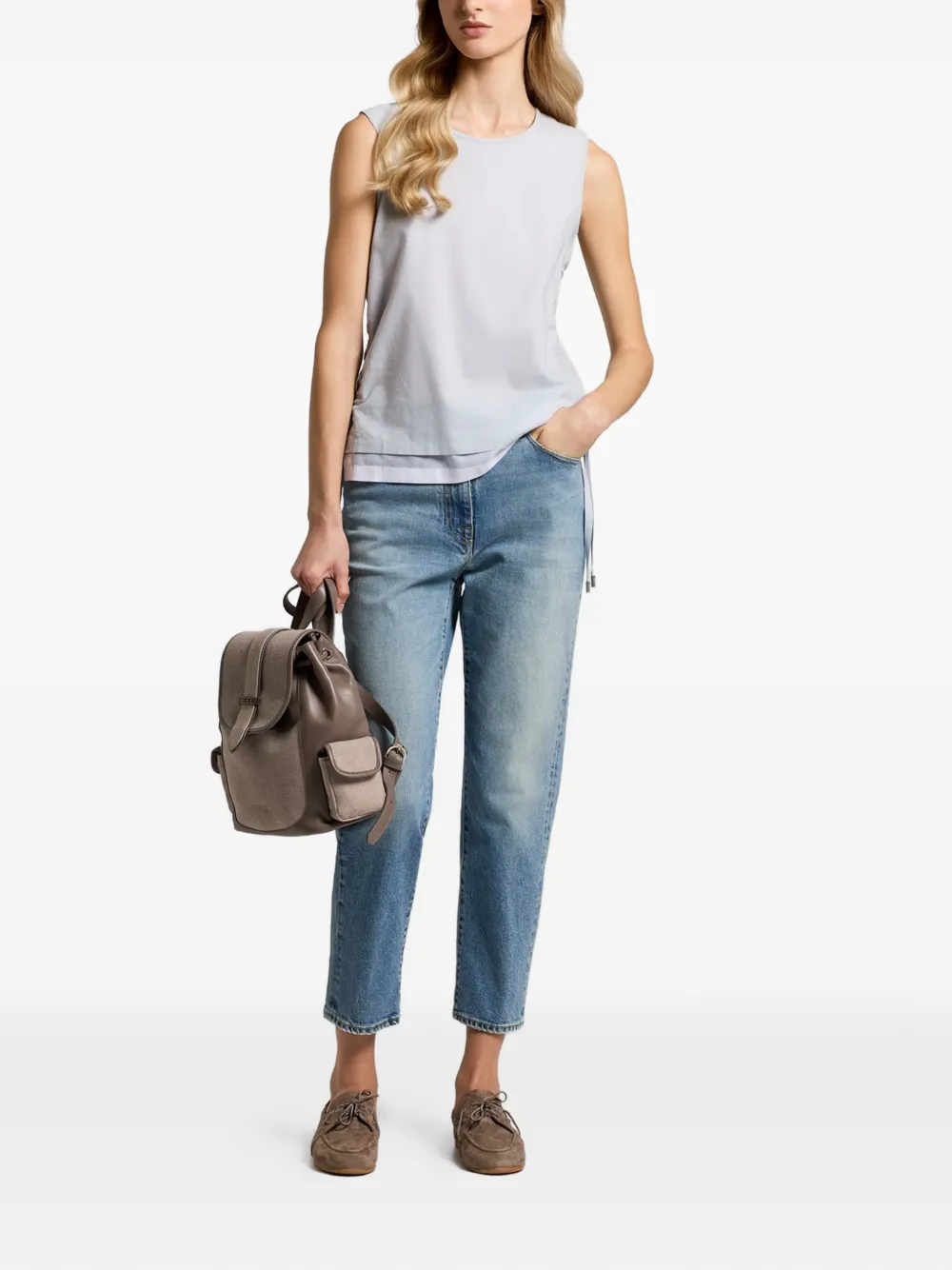  Peserico Drawstring Layered Top - Blue 