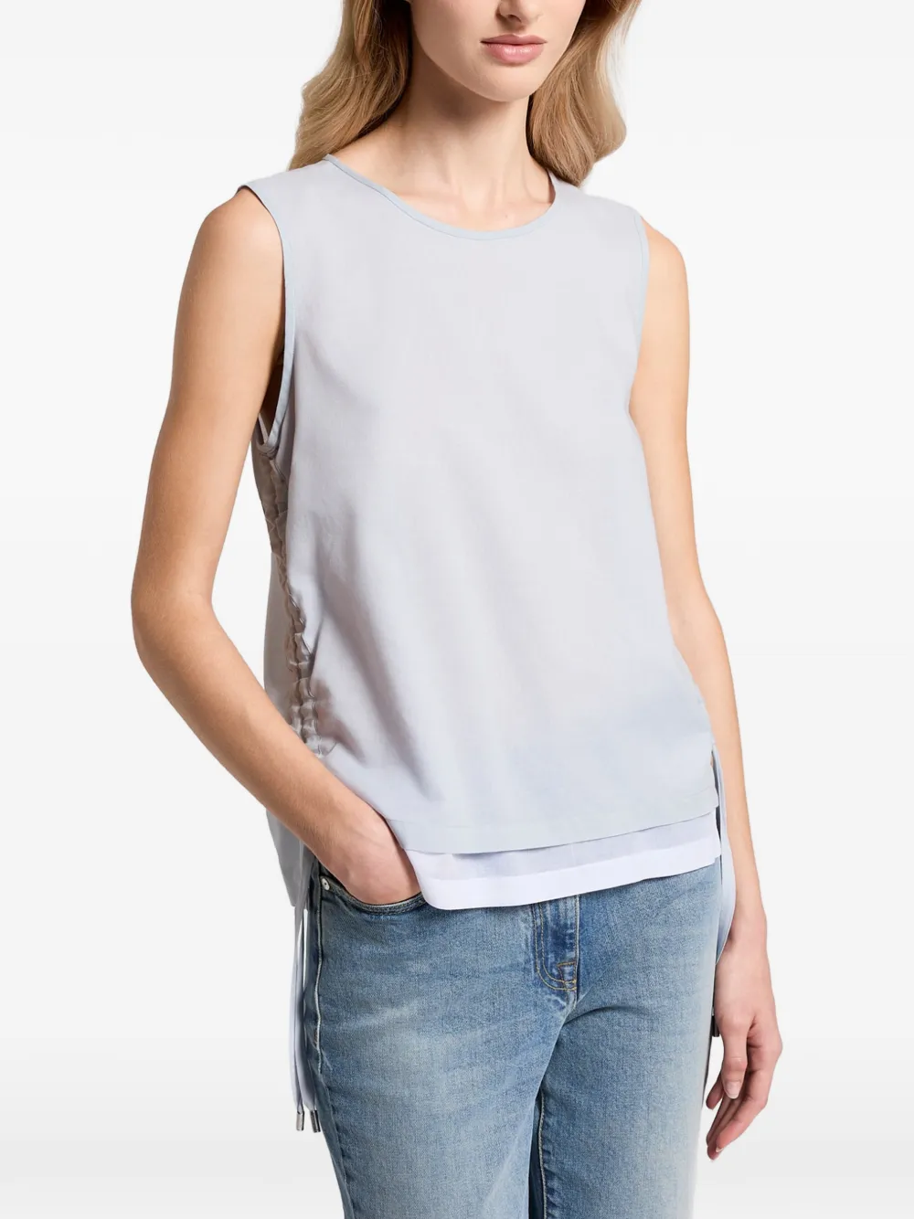  Peserico Drawstring Layered Top - Blue 
