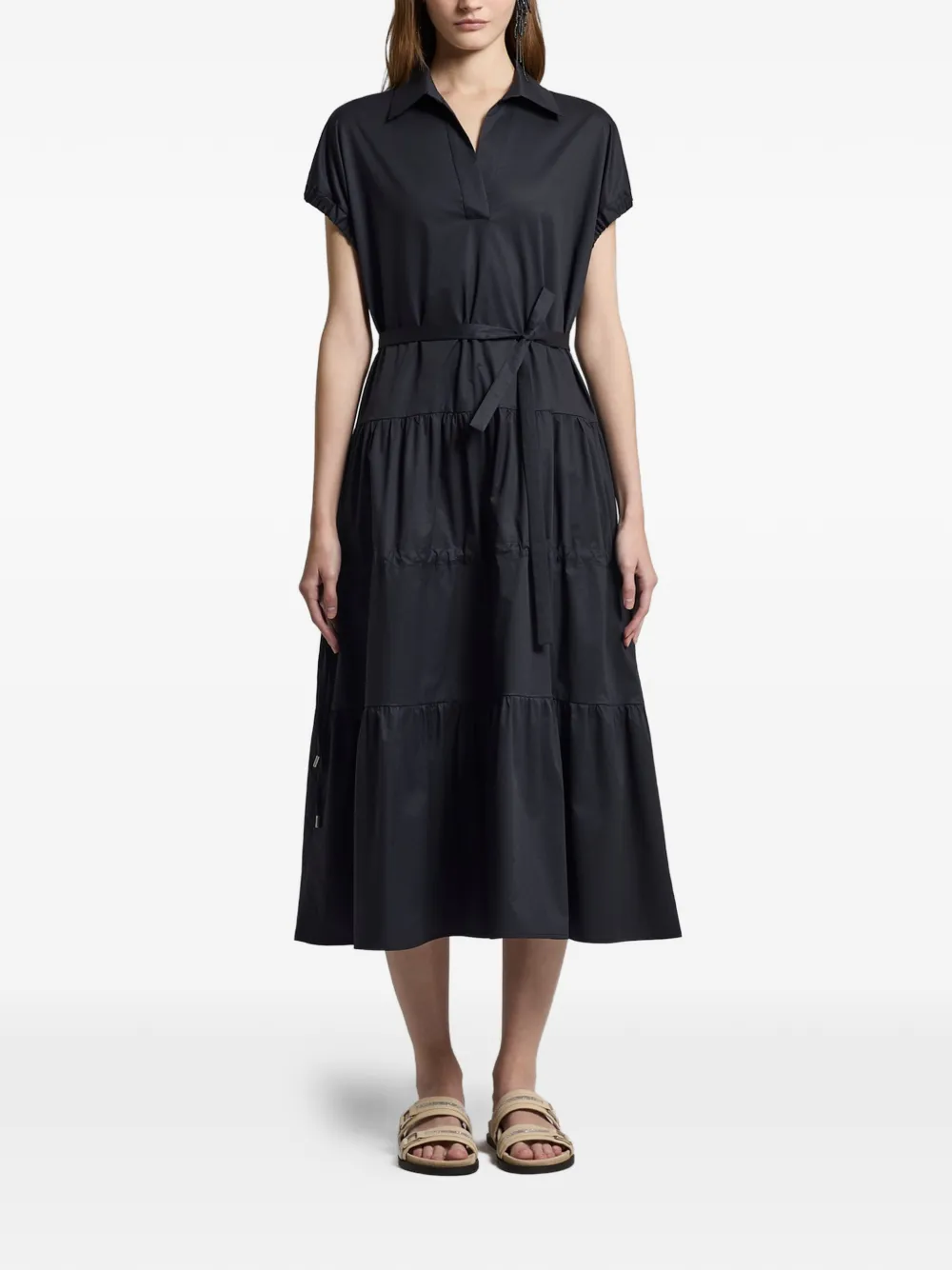 Tiered Belted Midi Dress