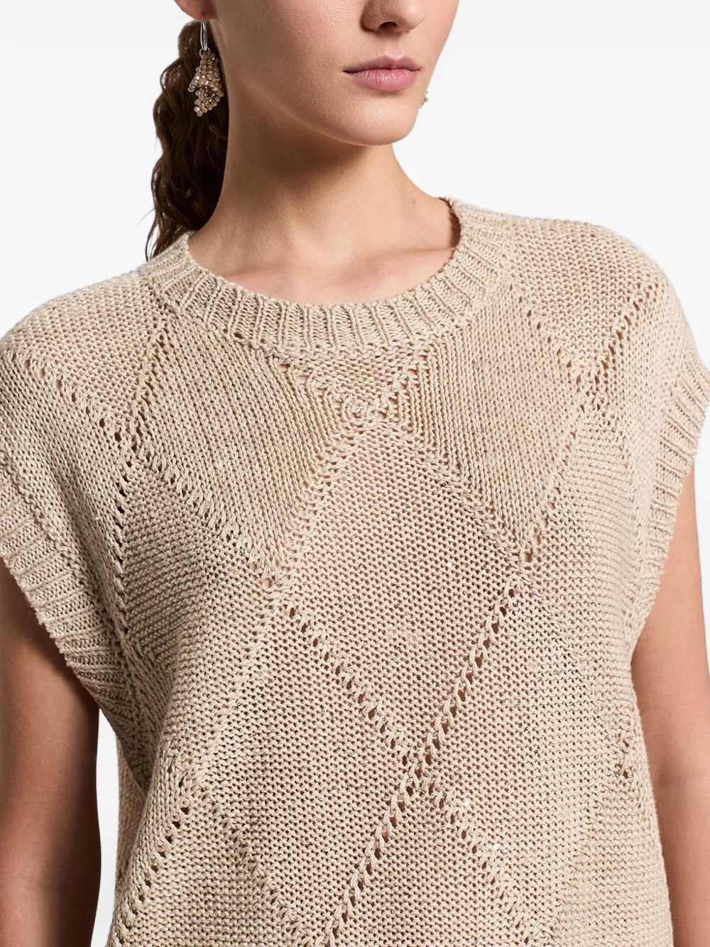 Peserico Opengebreide spencer met pailletten Beige
