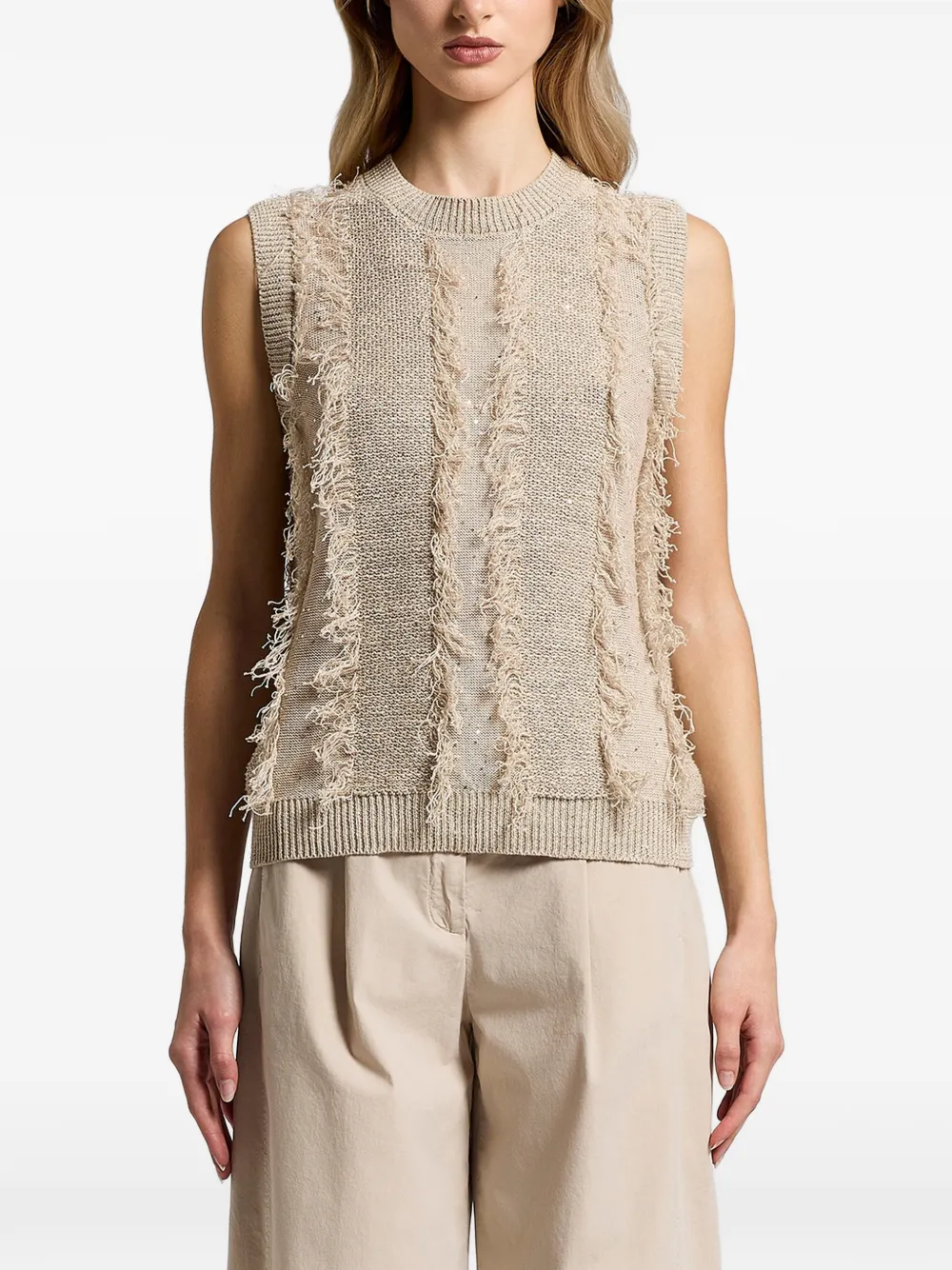 Peserico sequinned fringed knitted top - Toni neutri