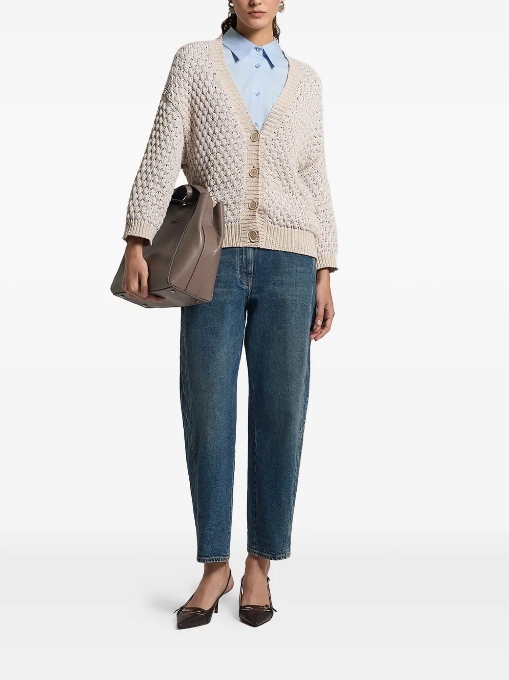  Peserico Textured Buttoned Cardigan - Neutrals 
