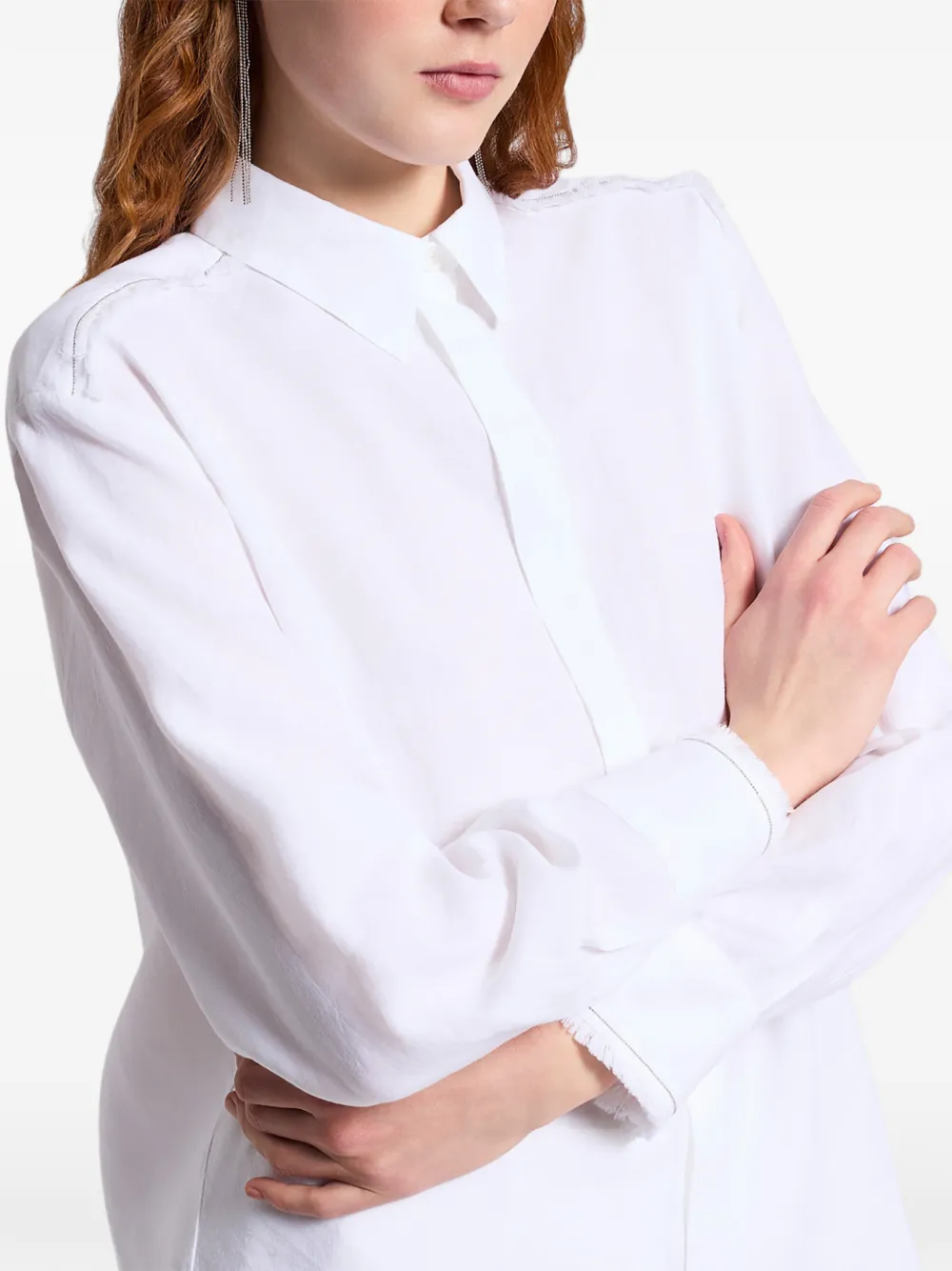 Peserico blouse met franje Wit
