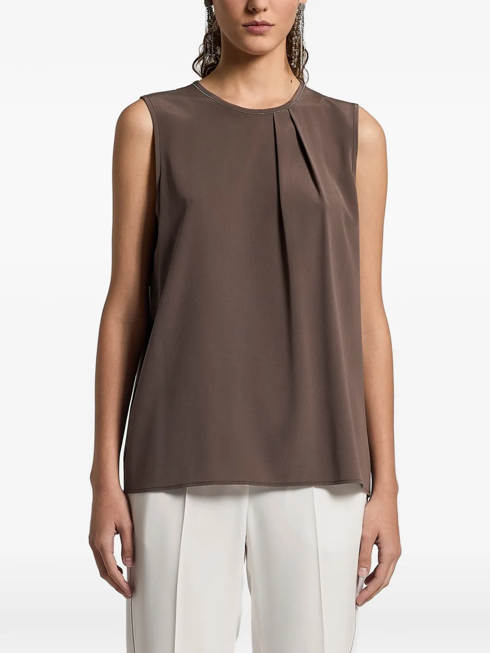 Peserico pleated sleeveless top - Marrone