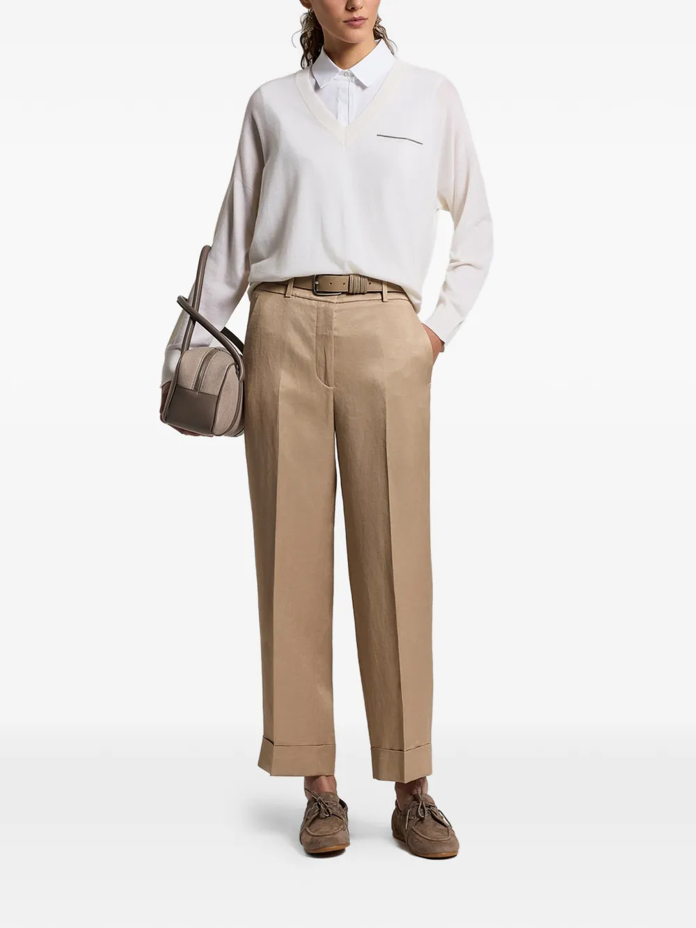 Peserico Trui met V-hals en zak Beige