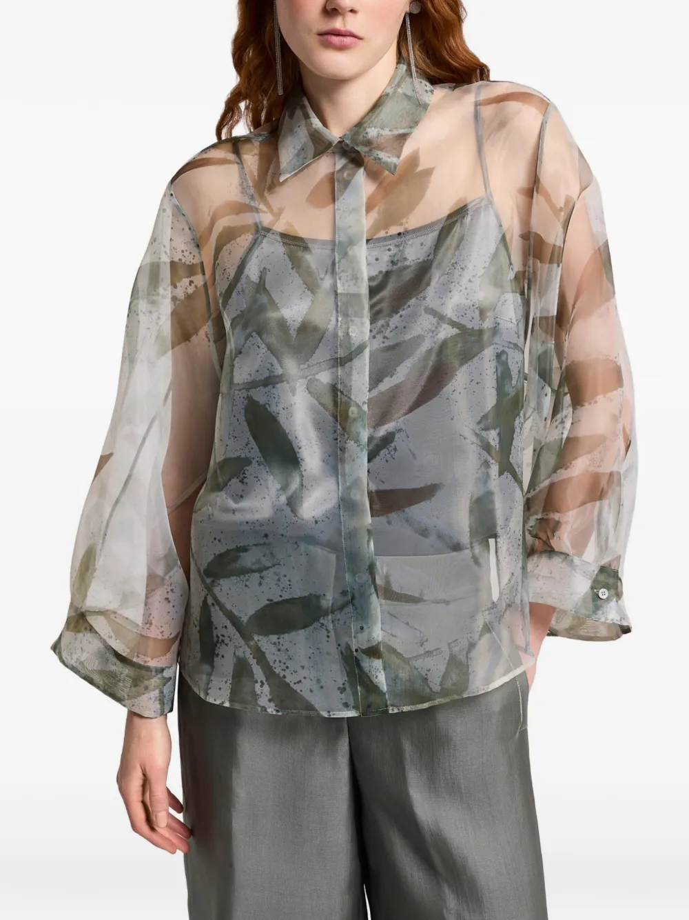  Peserico Floral Print Button Up Shirt - Green 