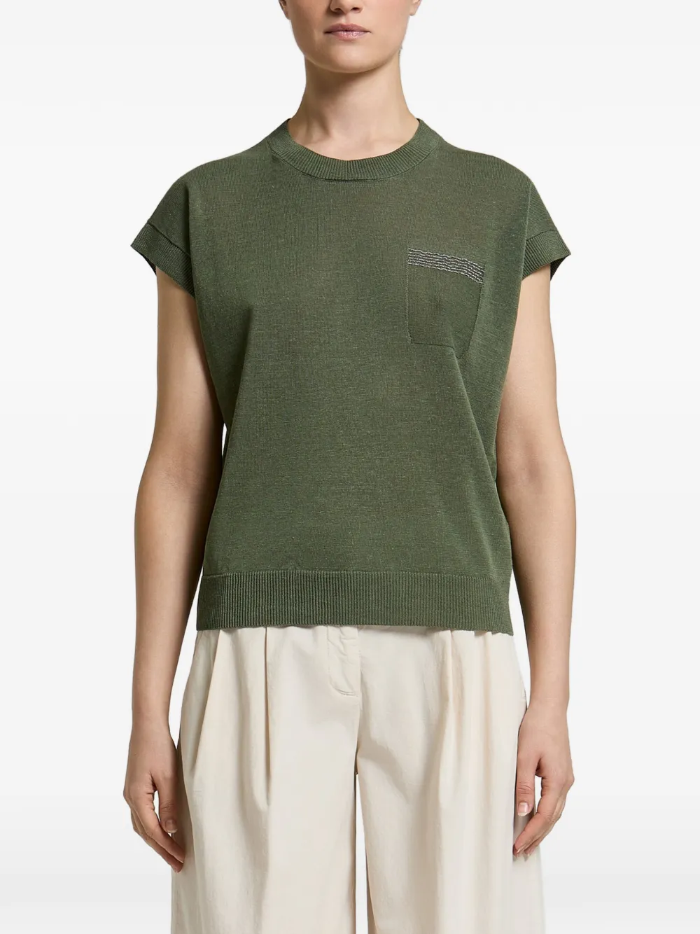 Peserico bead-embellished pocket sweater - Verde