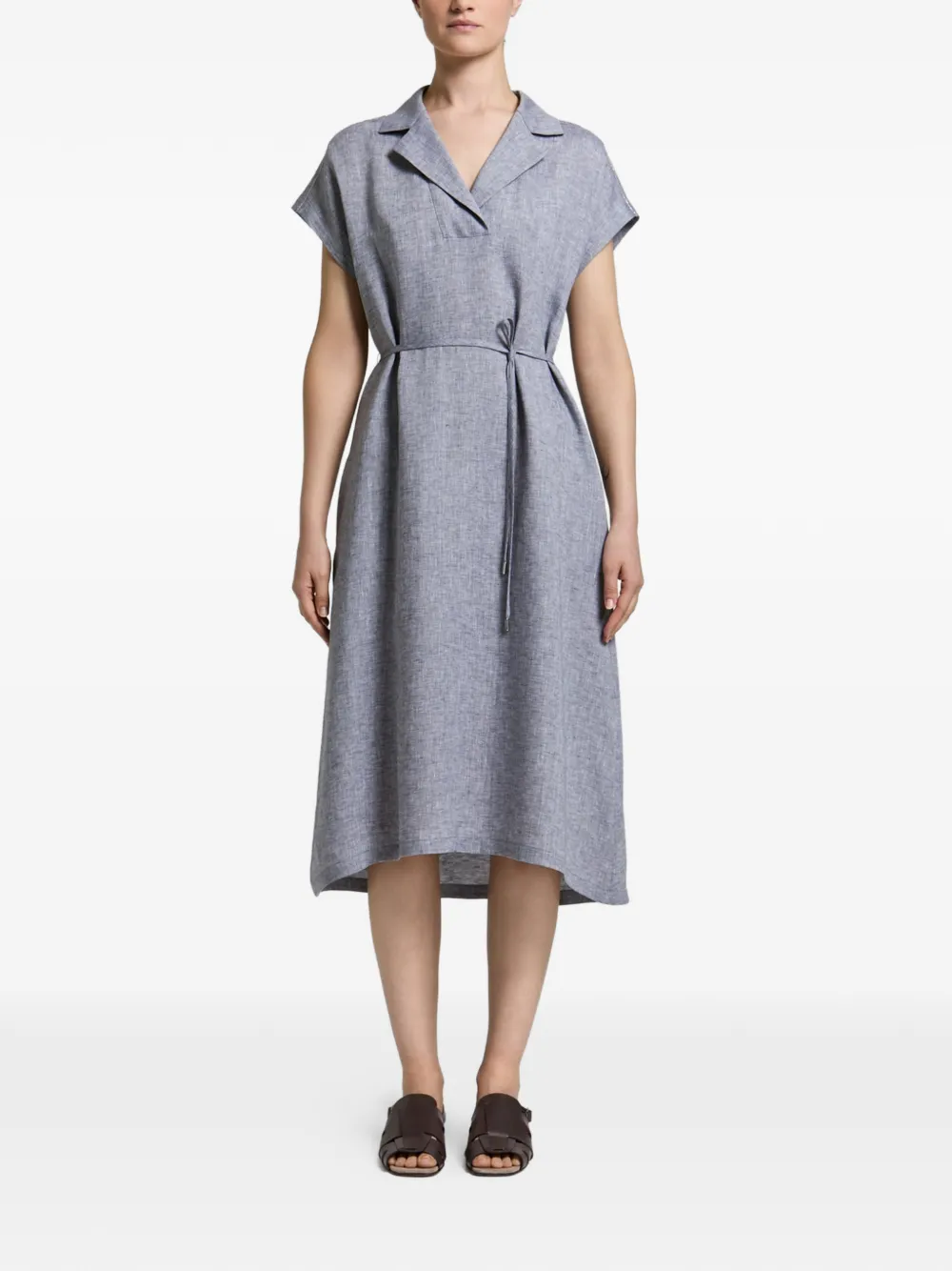 Peserico tie-waist notched-lapel midi dress - Blu
