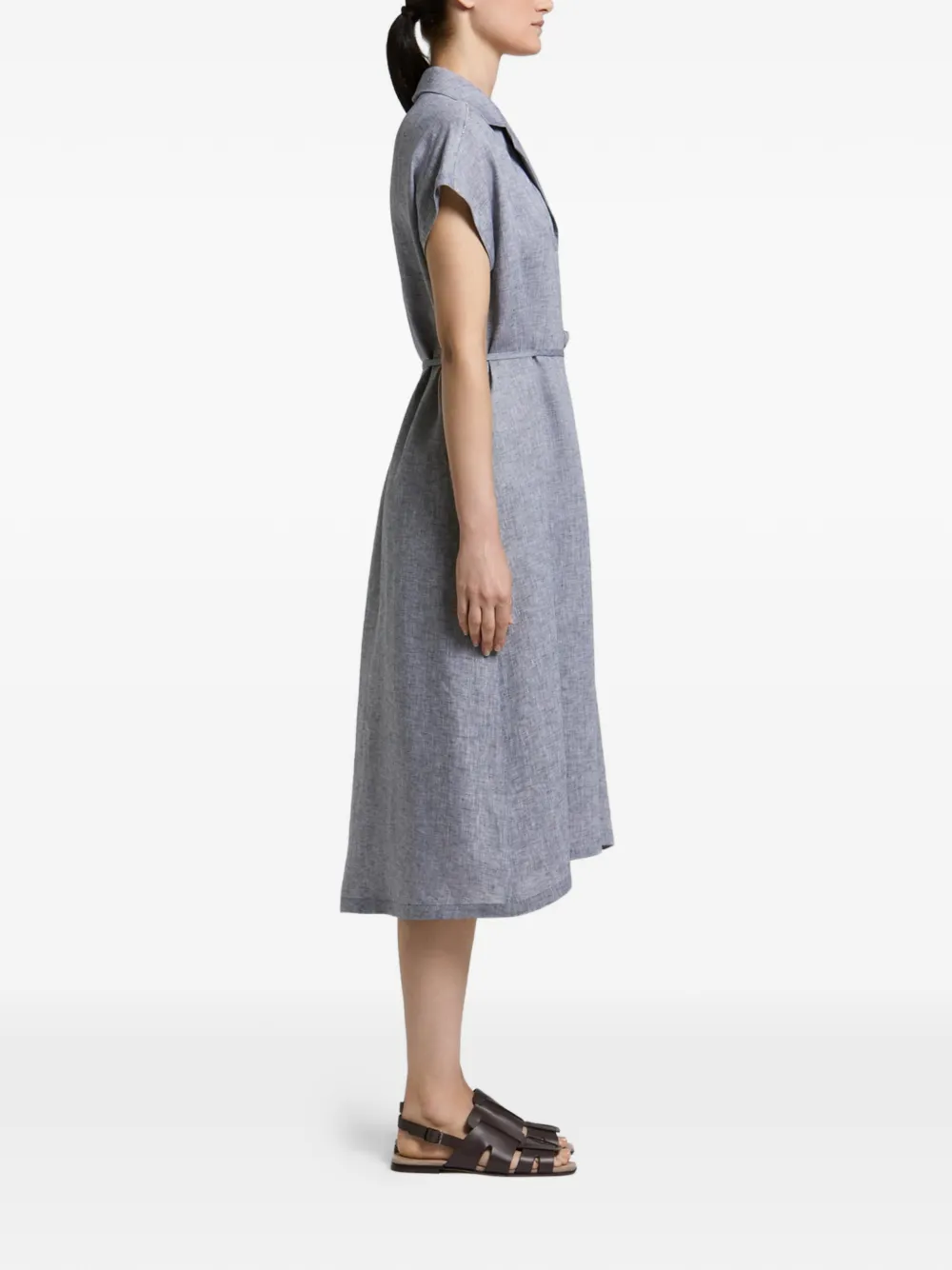 Peserico Midi-jurk met gestrikte taille en gekerfde revers Blauw