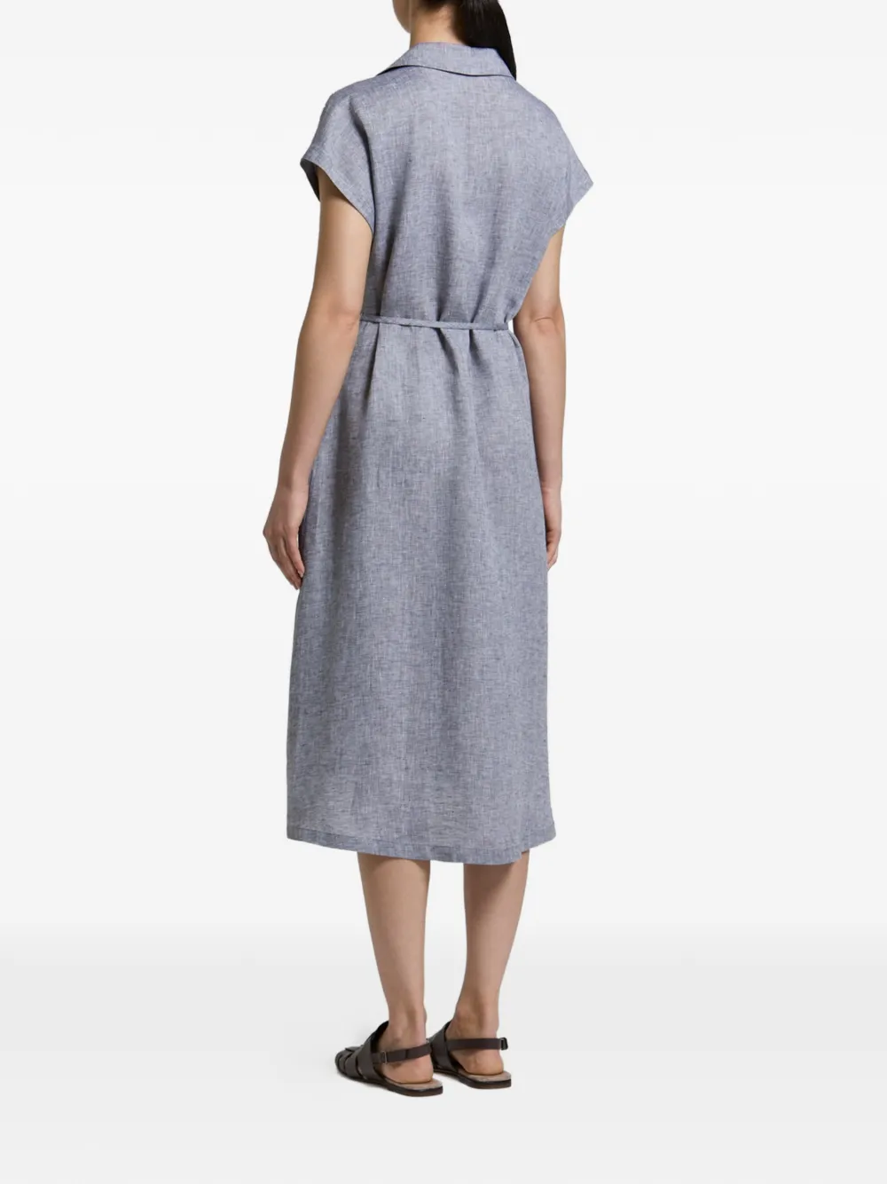 Peserico Midi-jurk met gestrikte taille en gekerfde revers Blauw