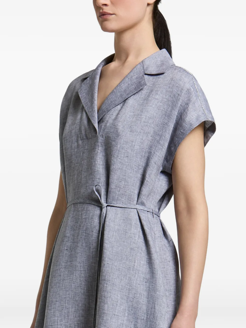 Peserico Midi-jurk met gestrikte taille en gekerfde revers Blauw