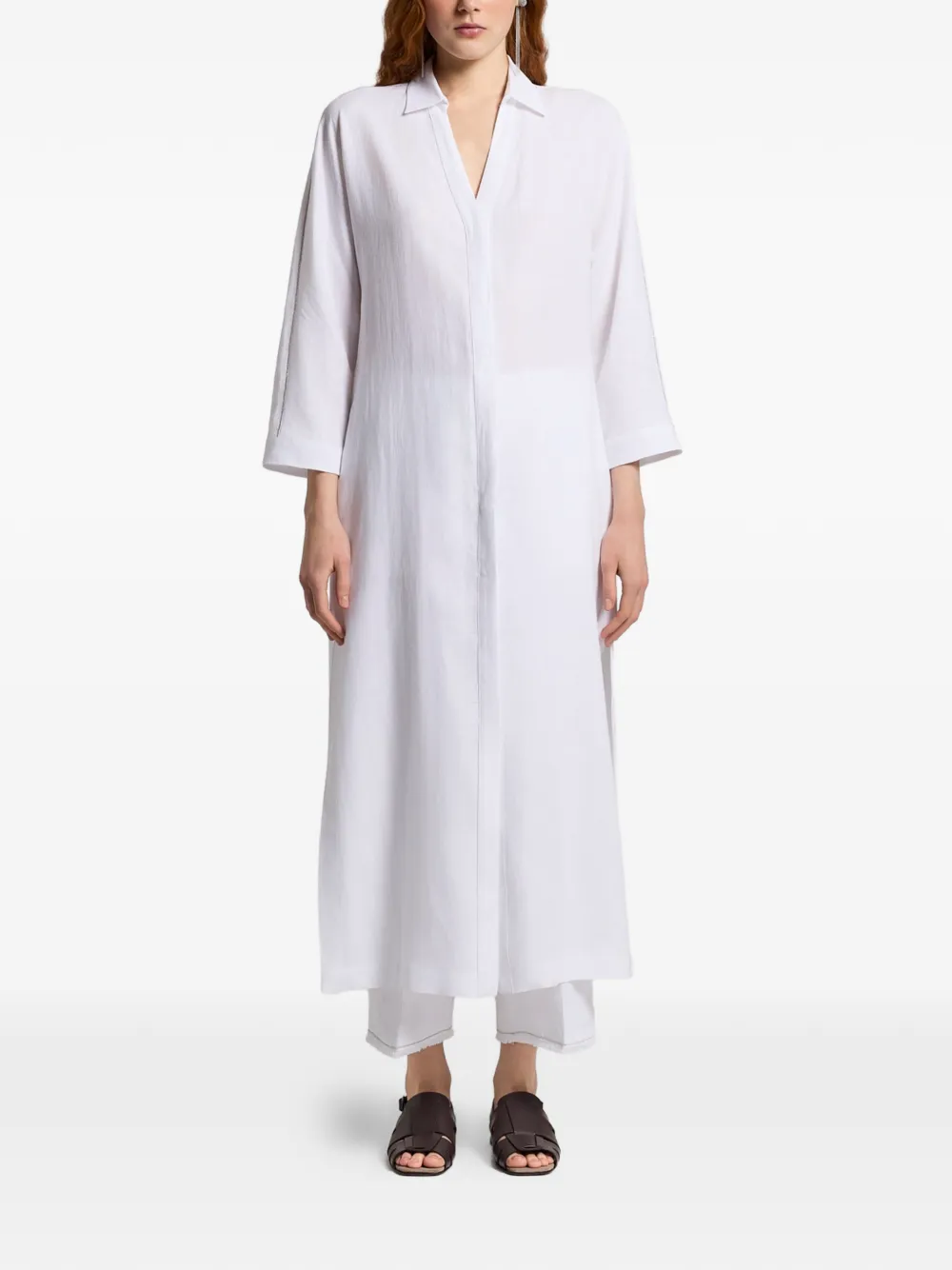 Peserico V-neck shirt-style maxi dress - Bianco