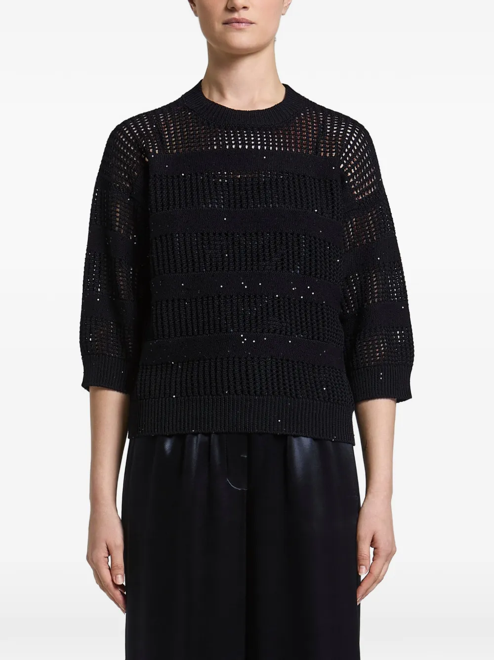 Peserico sequin-embellished open-knit sweater - Nero